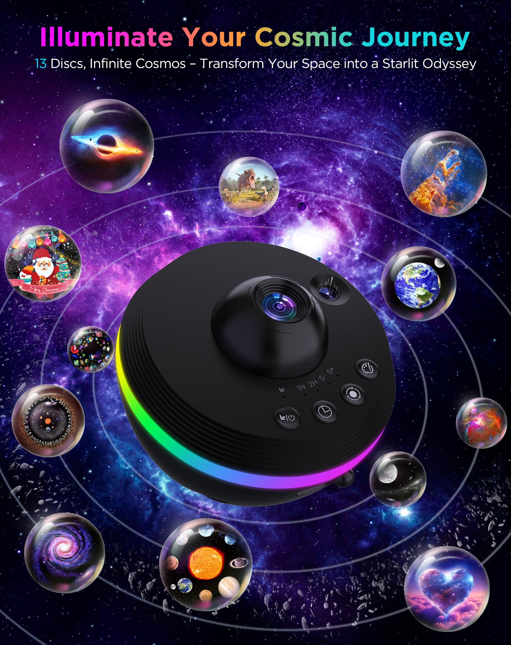 FlyLily Star Projector - 13 in 1 HD Galaxy Light, Black, Timer, Meteor & RGB Effects, Model SKE-TKQ01 for Kids & Adults