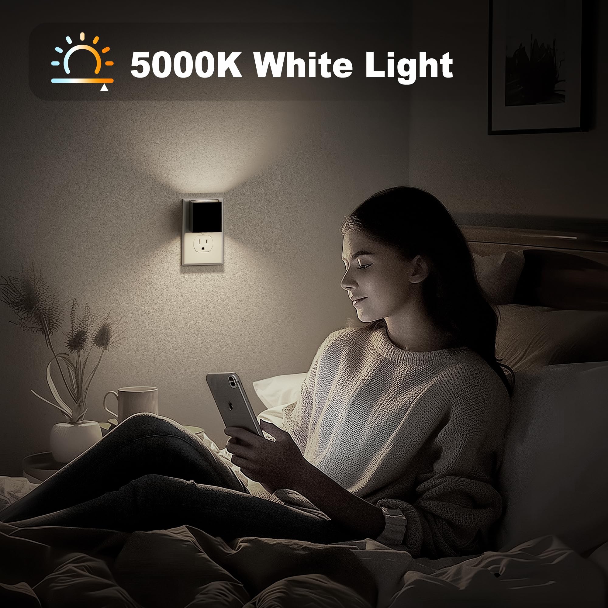 Jandcase Night Light, Automatic Night Lights Plug Into Wall, 2 Pack Modern Night Lights With Auto Light Sensor, 5000K Brightness