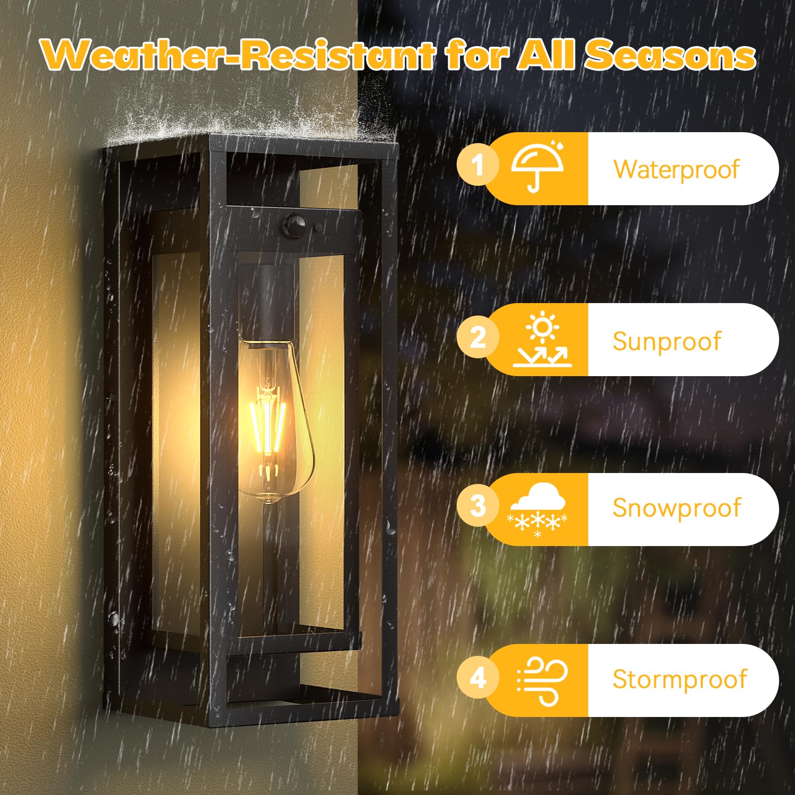 SIAFAVOI Motion Sensor Outdoor Wall Light 15in Waterproof Black Lantern, 2-Pack, Dusk to Dawn Sconce for Garage and Entryway