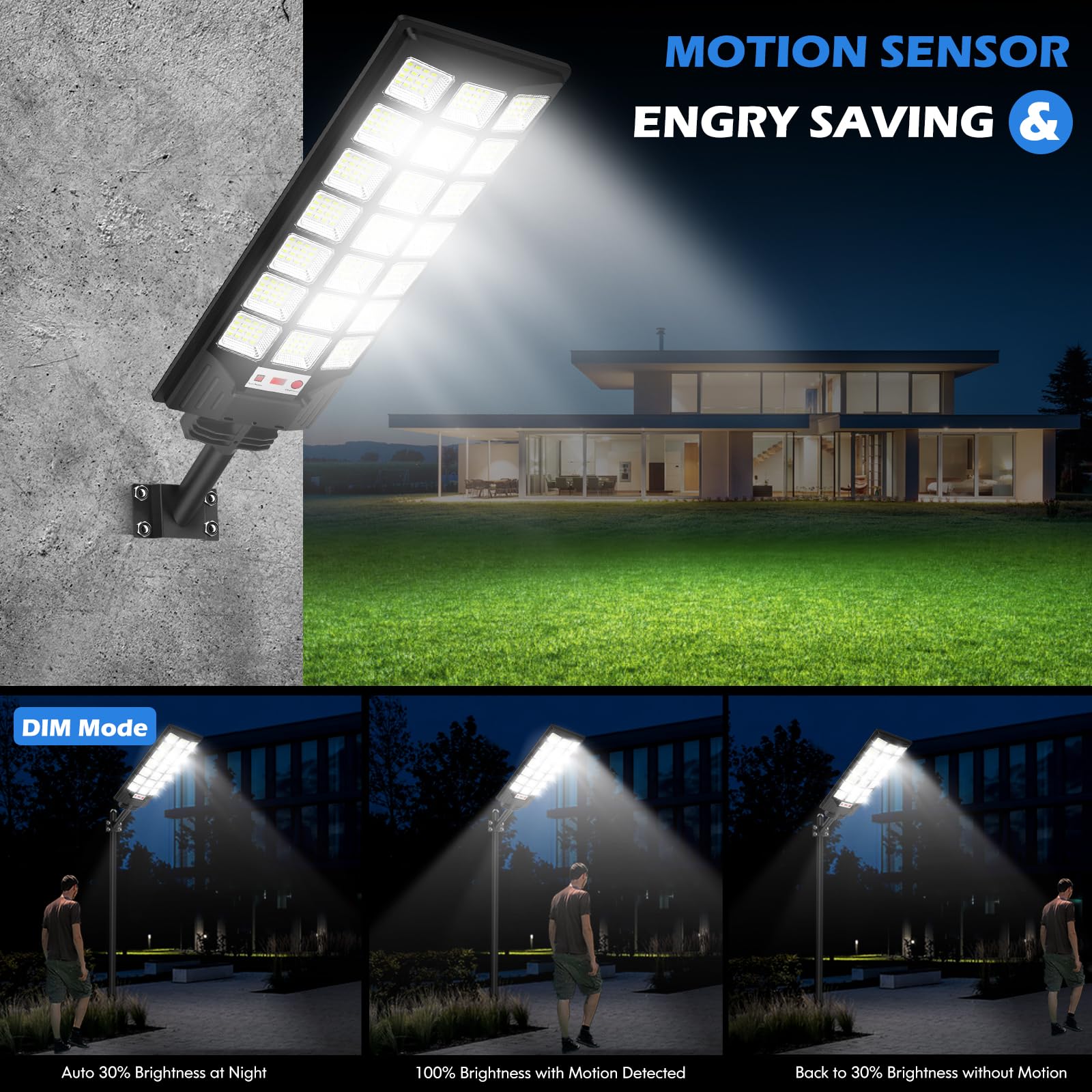 Solar Street Lights Outdoor, 32000Lm 8500K Waterproof Motion Sensor Solar Powered Flood Lights With Remote Control, Dusk To Dawn