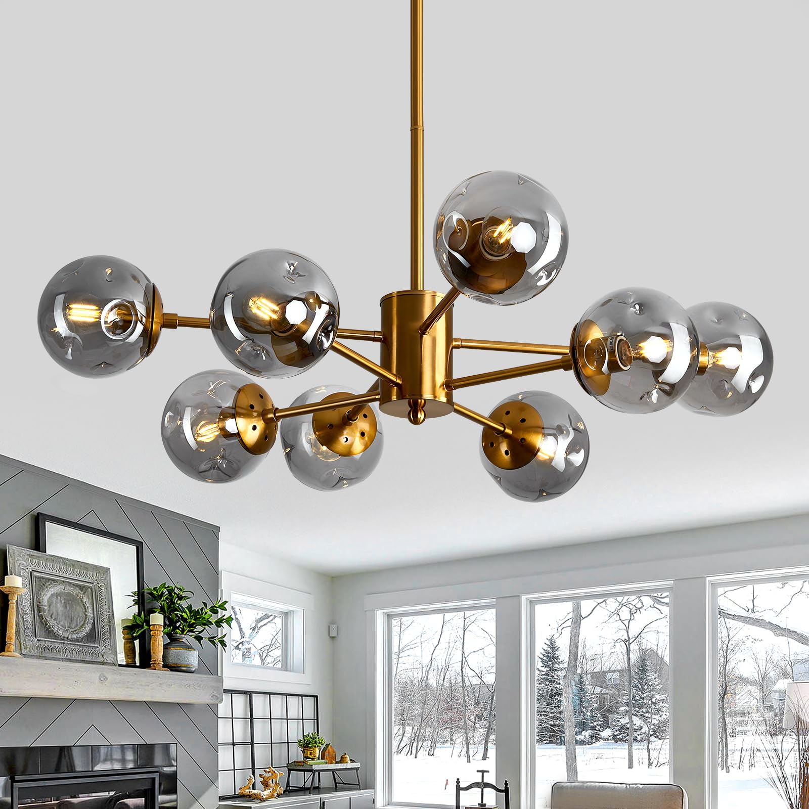 Szxykeji 8 Light Chandelier Mid Century Glass Globe Sputnik Pendant Light Fixture Gold Ceiling Light For Living Room Kitchen Din