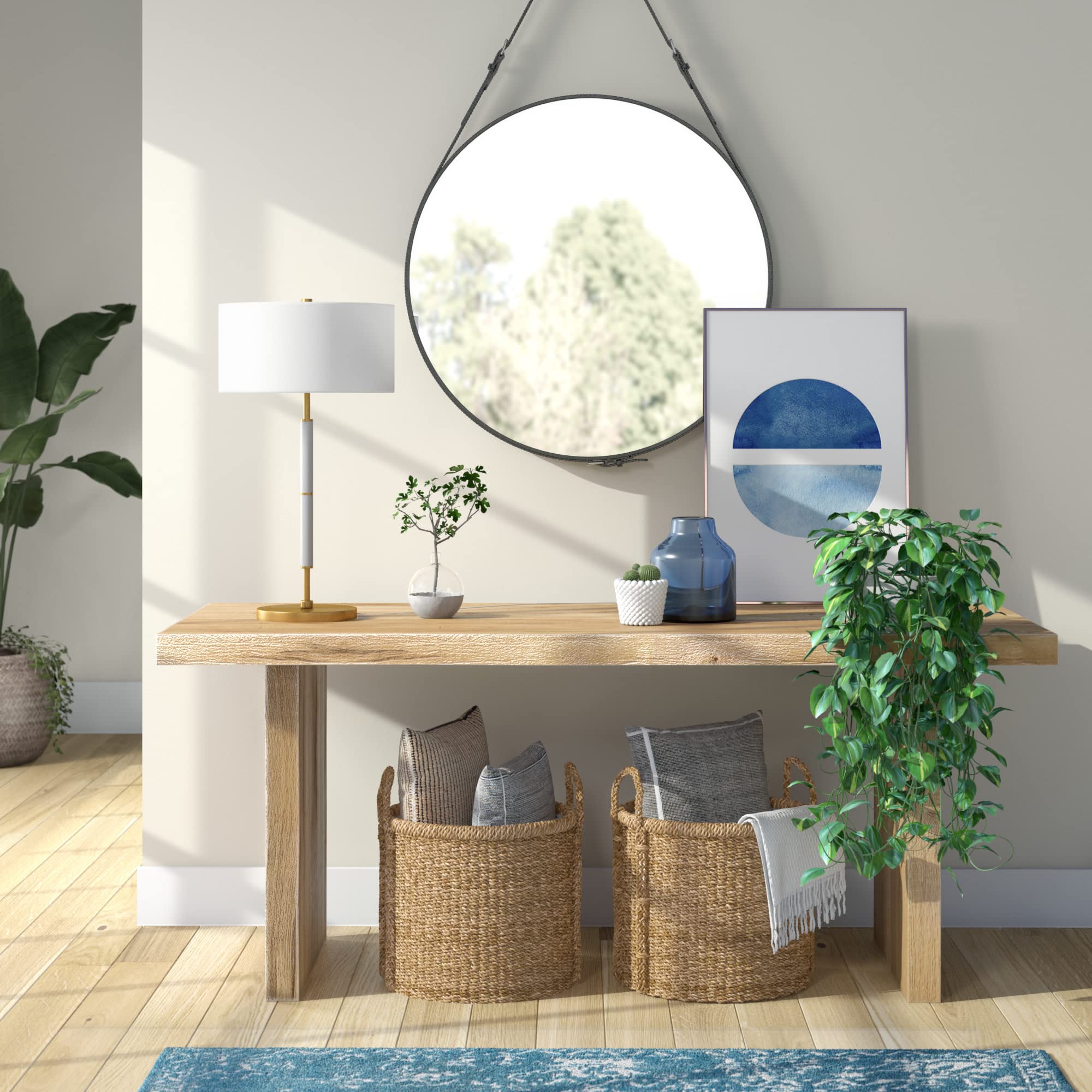 Henn&Hart 25&quot; Tall Gray/Brass 2-Light Table Lamp With Fabric Shade For Home Or Office