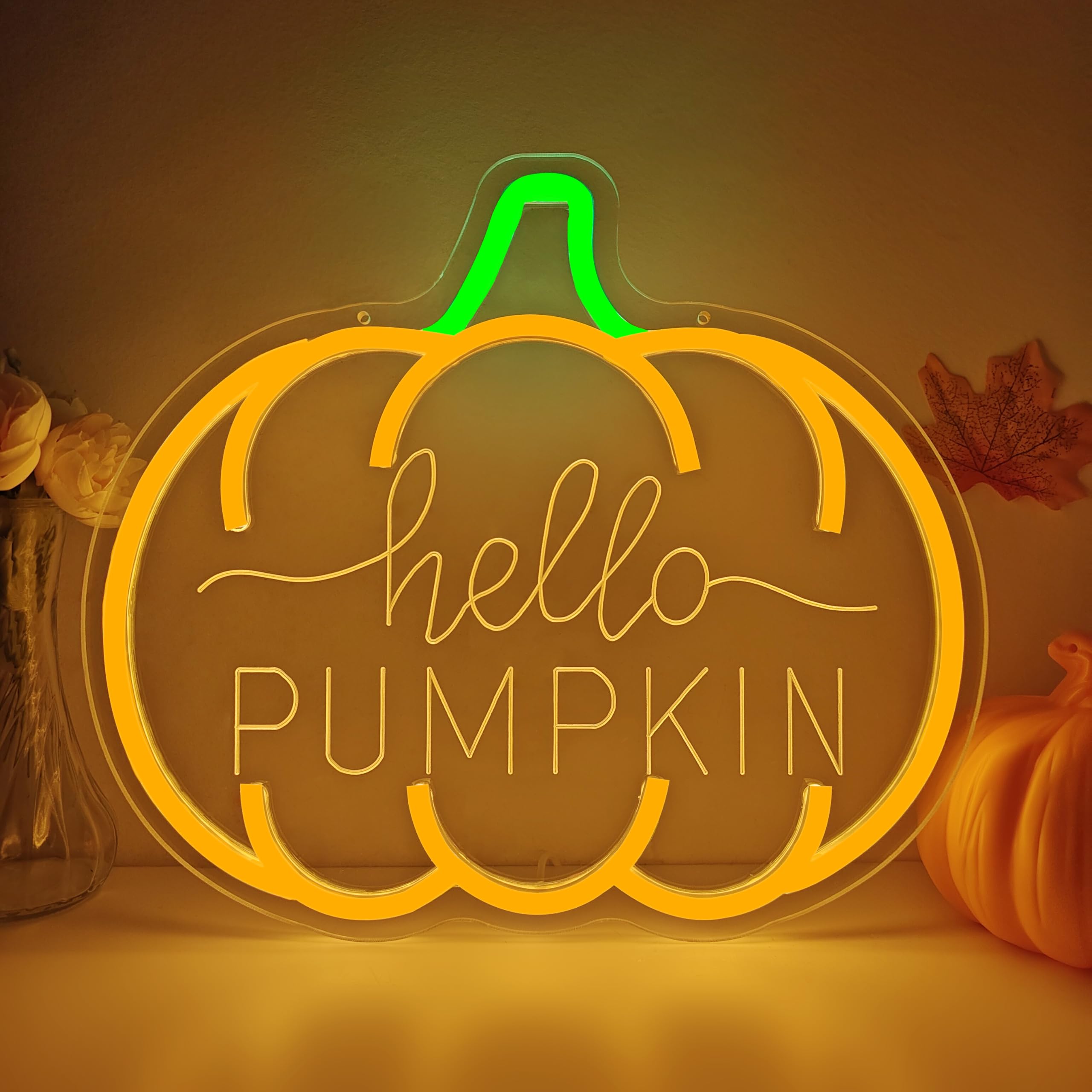 Hello Pumpkin Neon Sign For Wall Decor Fall Led Sign Dimmable Autumn Neon Light Up Sign For Bedroom Wall Fall Thanksgiving Decorations Party Home Front Door Harvest Season Wall Art Holiday Gift