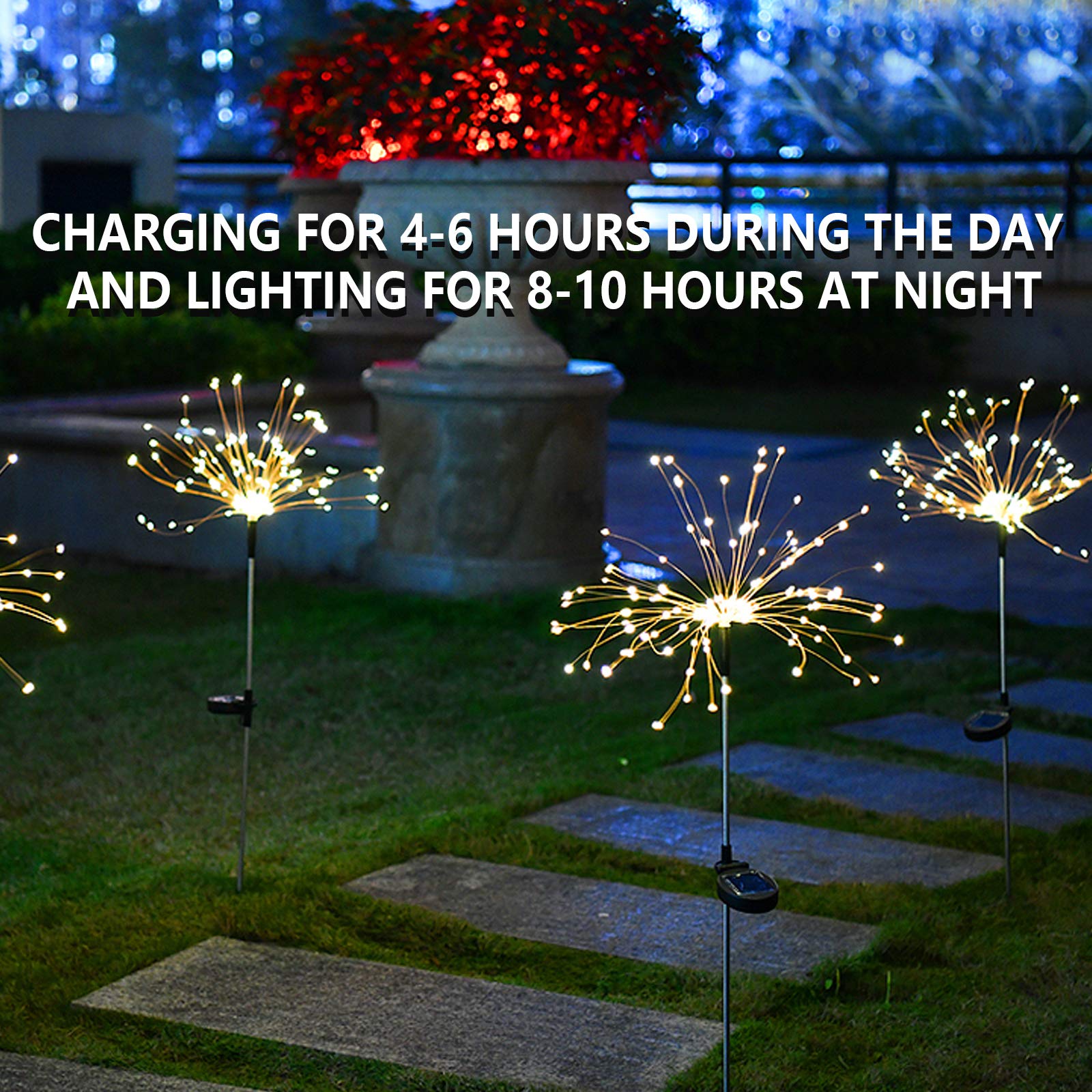 4 Pcs Solar Firework Light, Outdoor Solar Garden Decorative Lights 120 Led Powered 40 Copper Wires String Diy Landscape Light For Walkway Pathway Backyard Christmas Decoration Parties (Warm White)