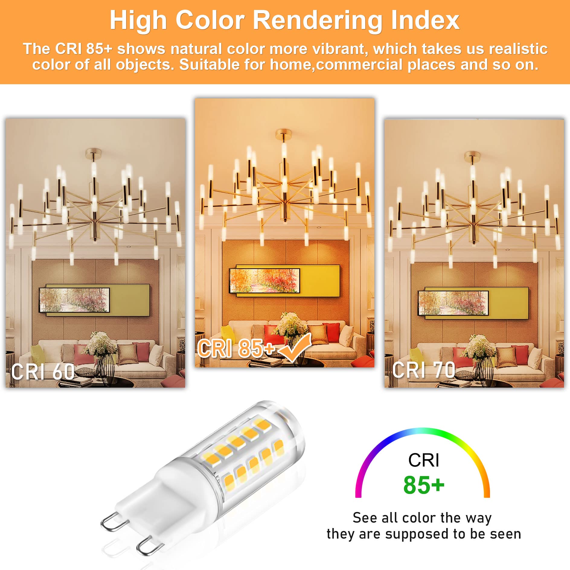 Winshine G9 Led Bulb 3000K Warm White, G9 Light Bulb 4W (40W Halogen Equivalent), G9 Bi Pin Ceramic Base 360°Beam Angle 400 Lumen For Chandelier Ceiling Pendant Lighting No-Dimmable, 6 Pack