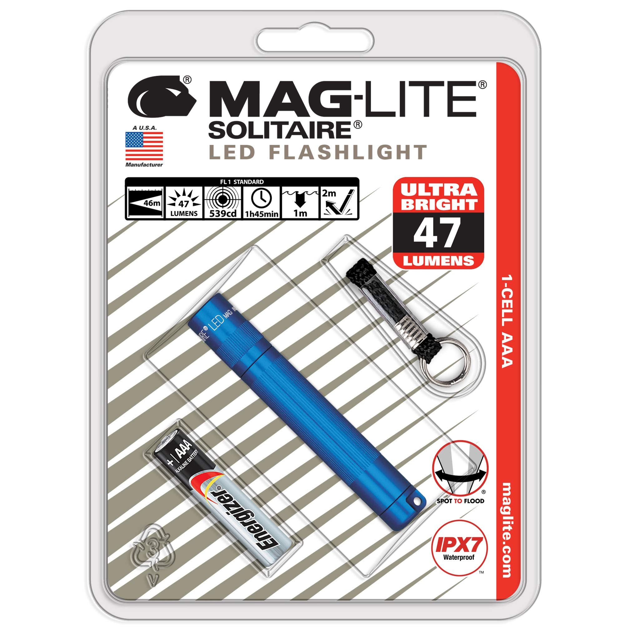 MagLite Solitaire LED Flashlight, 1-Cell AAA, Aluminum, Blue, Model SJ3A116