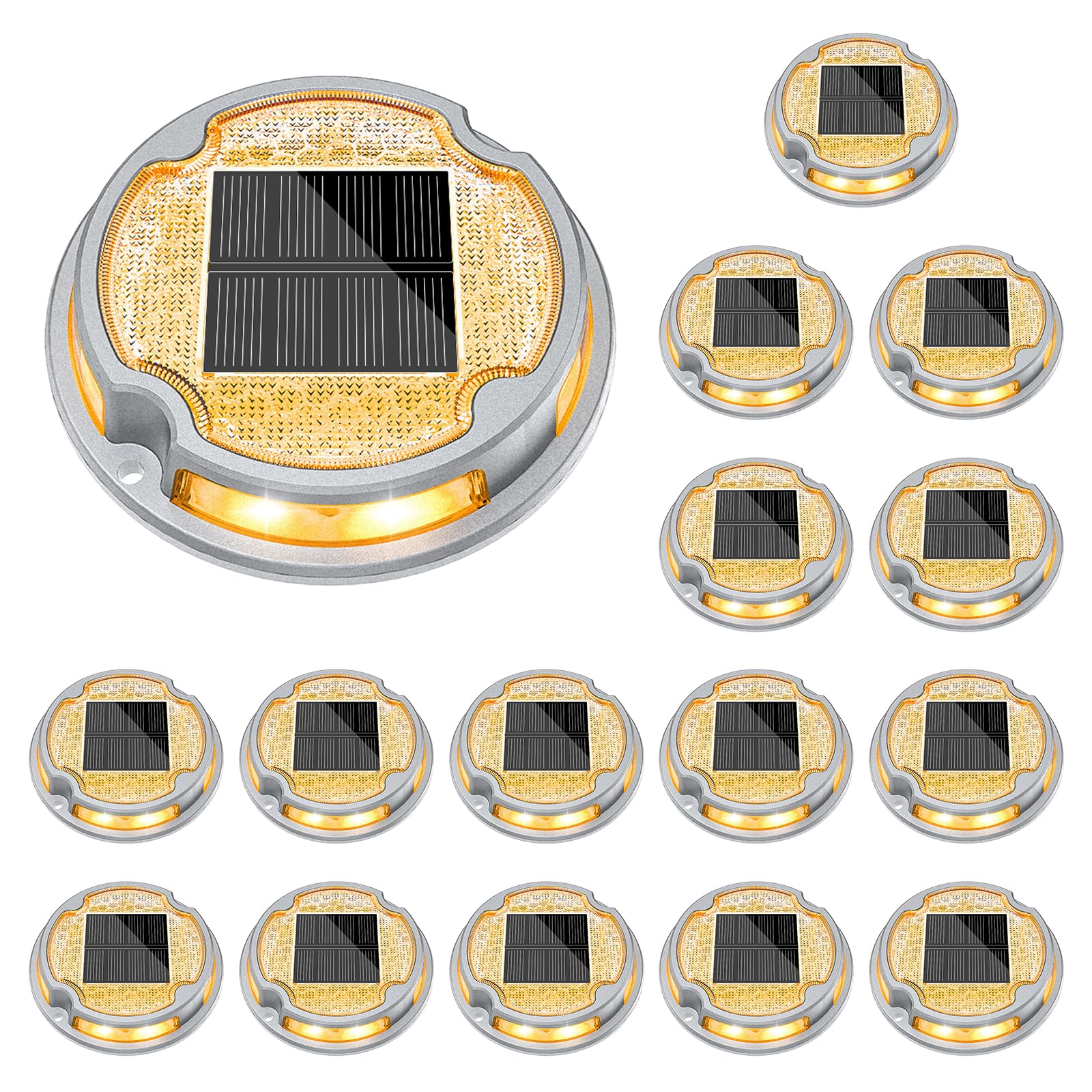 VOLISUN Solar Driveway Lights Deck Lights Dock Marine Lights 16 Pack Solar Ground Lights 2 Colors in 1 led Deck Light Waterproof Driveway Marker Light for Pathway Warning Step (White/Warm White)