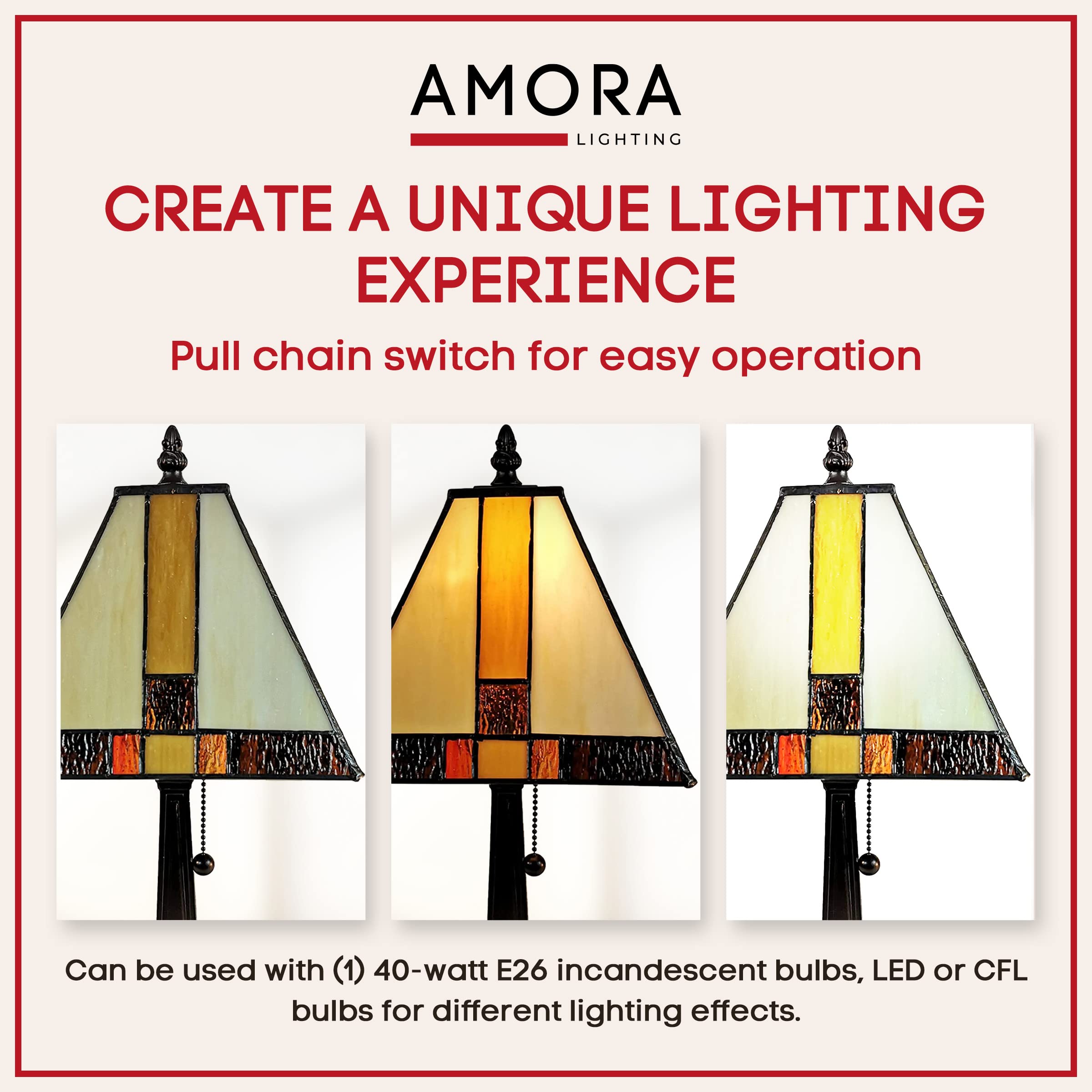 Amora Vintage Tiffany Table Lamp - Multicolor Glass - 15·Frosted White - Model AM338TL08