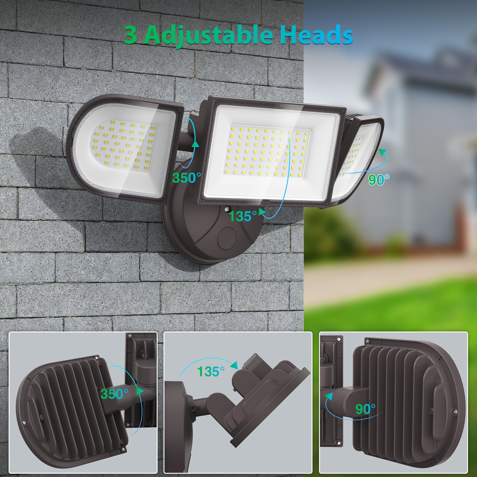 Imaihom 100W Outdoor Flood Lights, 9000Lm Bright, 3 Adjustable Heads, Ip65 Waterproof, Brown