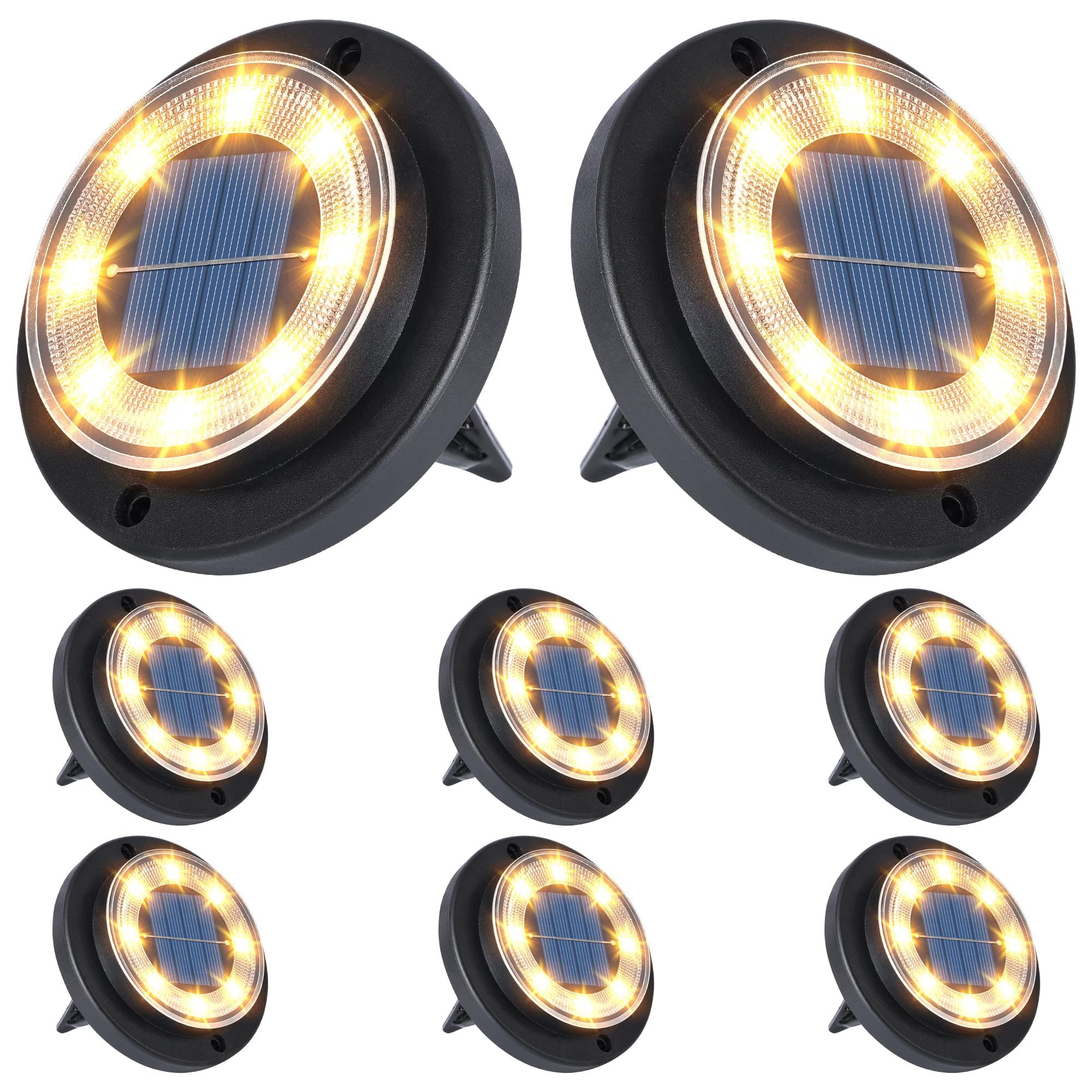 Flacchi Solar Ground Lights - Waterproof Solar Disk Light, 8 Pack, Warm White, Model YN001 for Patio Yard Pathway Driveway