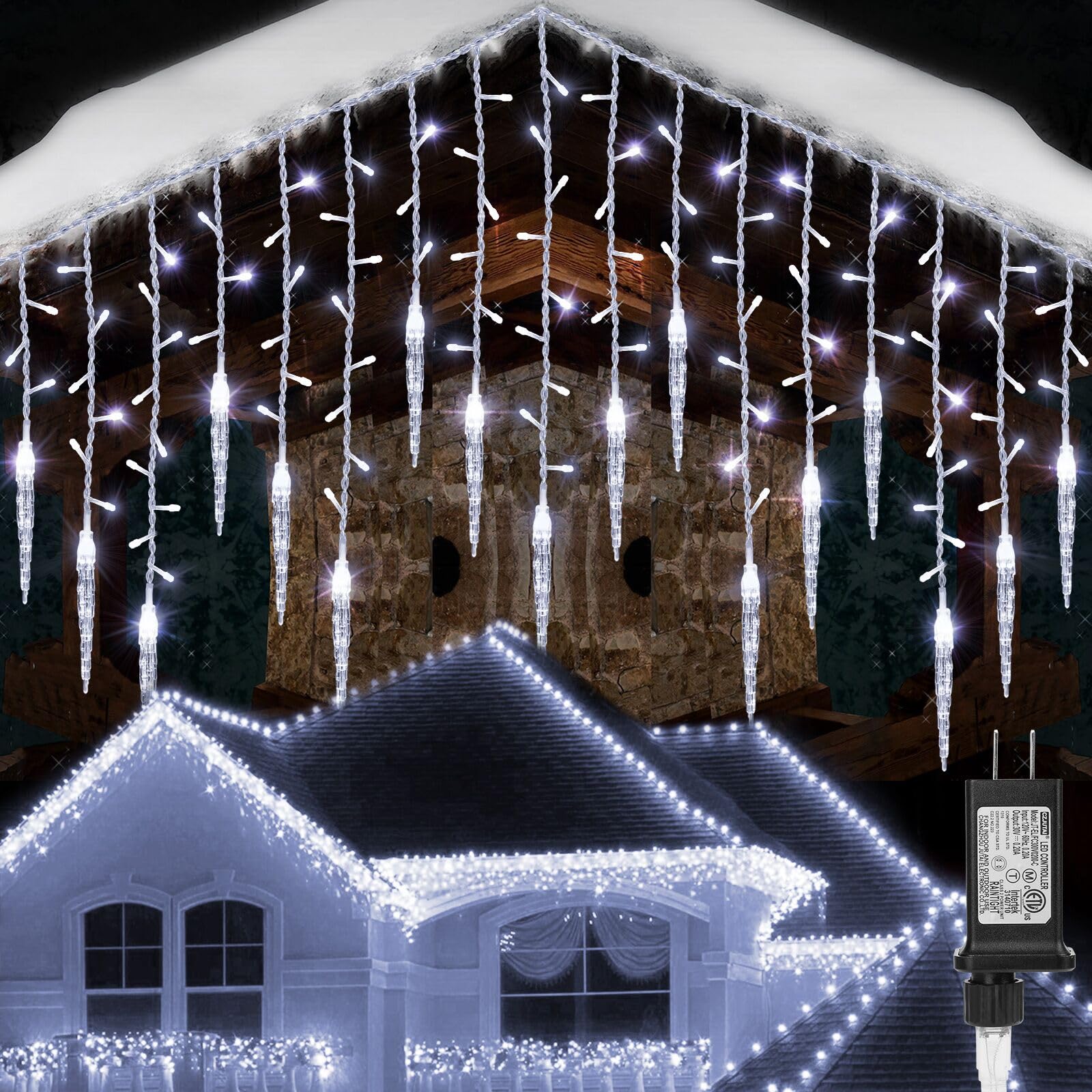 Icicle Christmas Lights, 29.5ft 360 LED Connectable Icicle String Lights with 60 Drops, Window Curtain Fairy Light with 8 Modes,