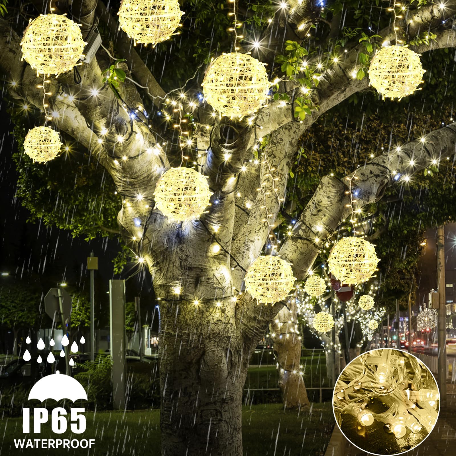 Baung Christmas String Lights Outdoors,4 Pack 7.98&quot; Sphere Lights,Ball Tree Garden Globe Lights For Home, Party, Christmas, Porch Patio,Wedding, Garden,Tree Decoration With Plug