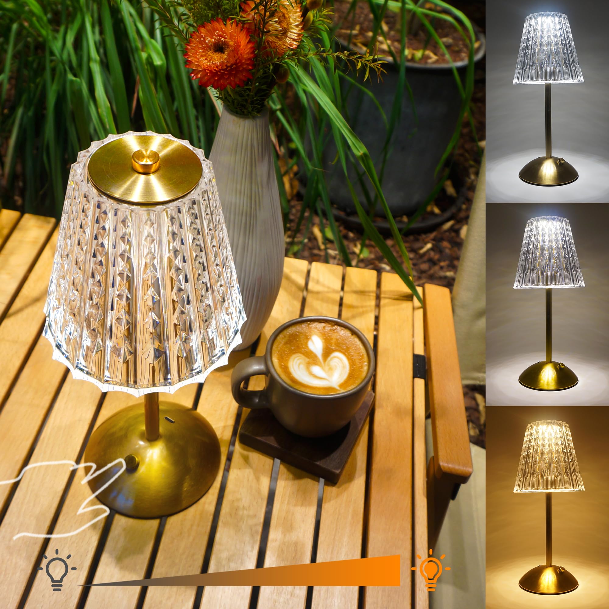 Amingulry Cordless Table Lamp, 4000mAh Rechargeable Battery Operated Lamp, 3 Color Modes & Stepless Dimmable LED Touch Lamp, Por