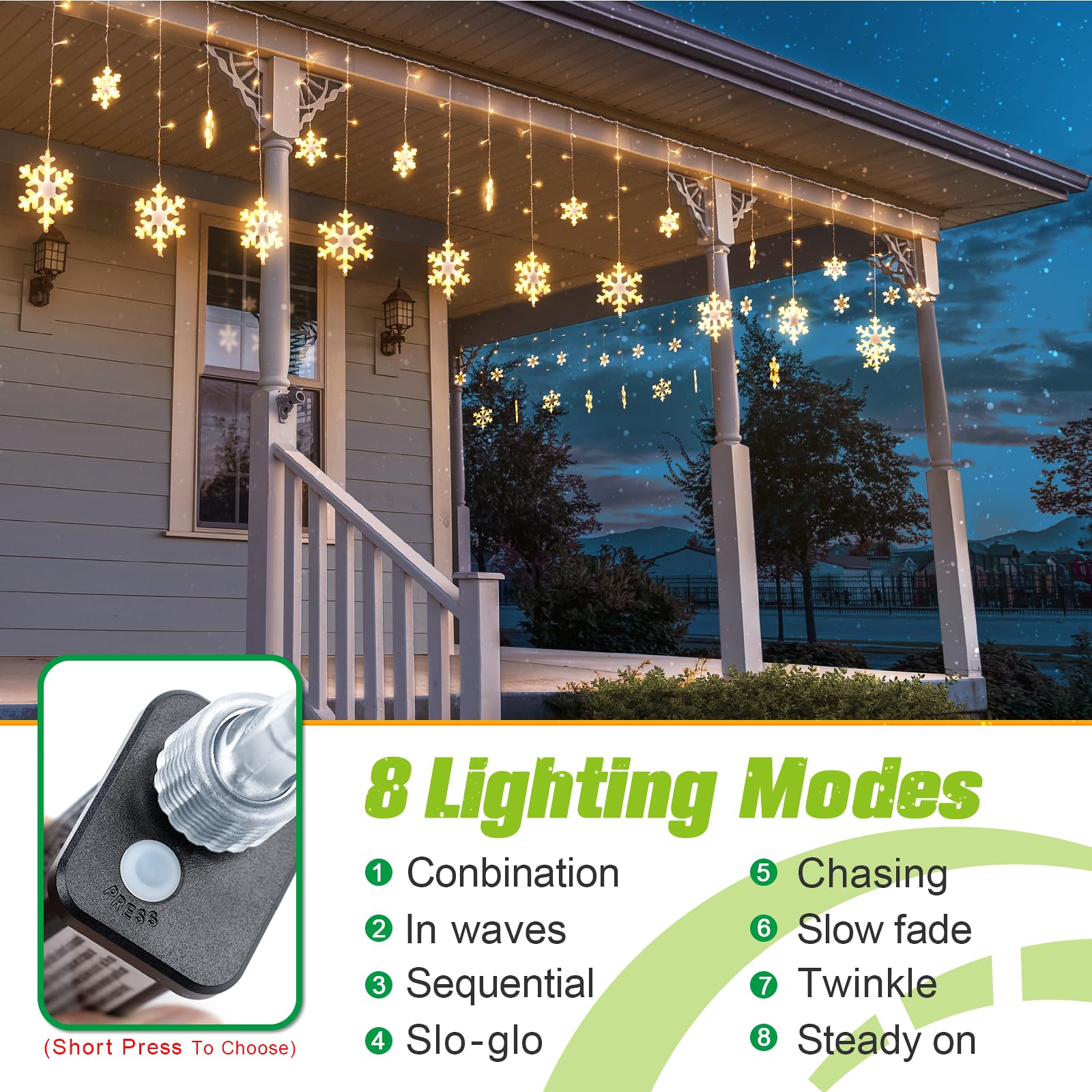 Jofios Christmas Snowflake Lights, 16.73Ft Outdoor Led Snowflake Icicle Christmas Lights With 20 Drops, Waterproof Snowflake Lig