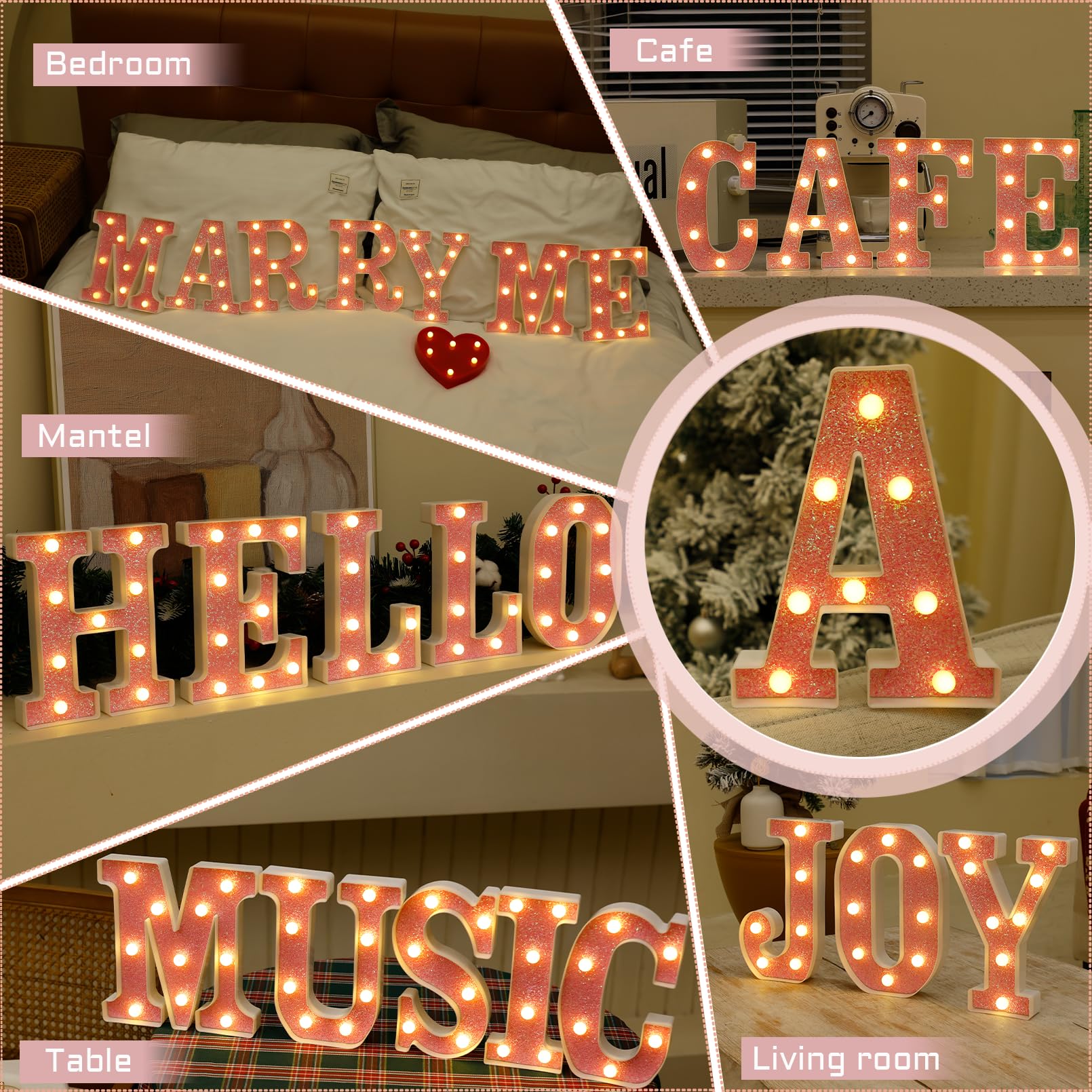 TRONSBOO LED Letter Light - Pink Glitter Marquee Sign, Battery Powered, Model Pink-Light-K, Home Party Decoration, Letter K