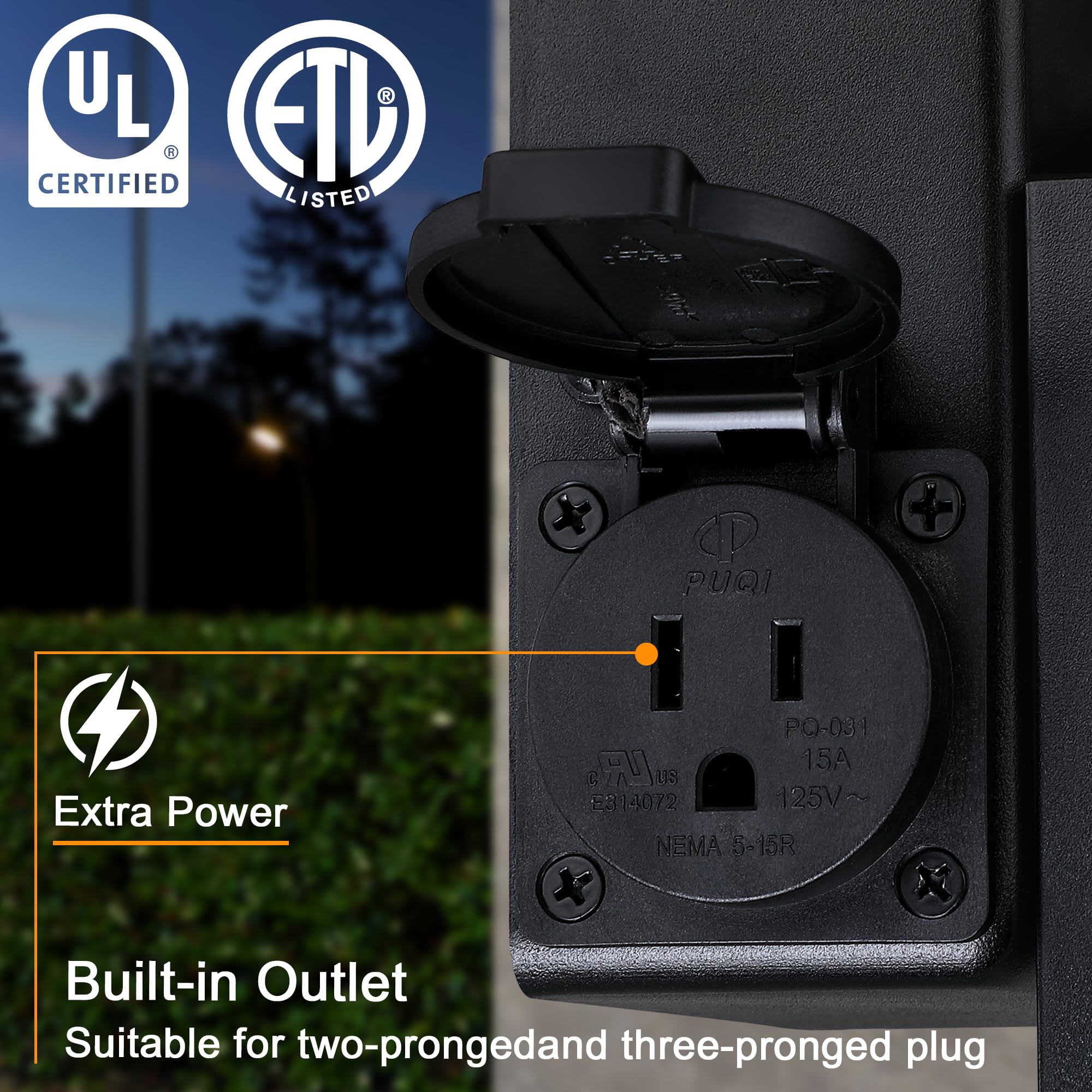 2 Pack Modern Porch Lights - Dusk To Dawn, Waterproof Outdoor Wall Sconces With Ul Certified Outlet, Exterior Lighting Fixtures