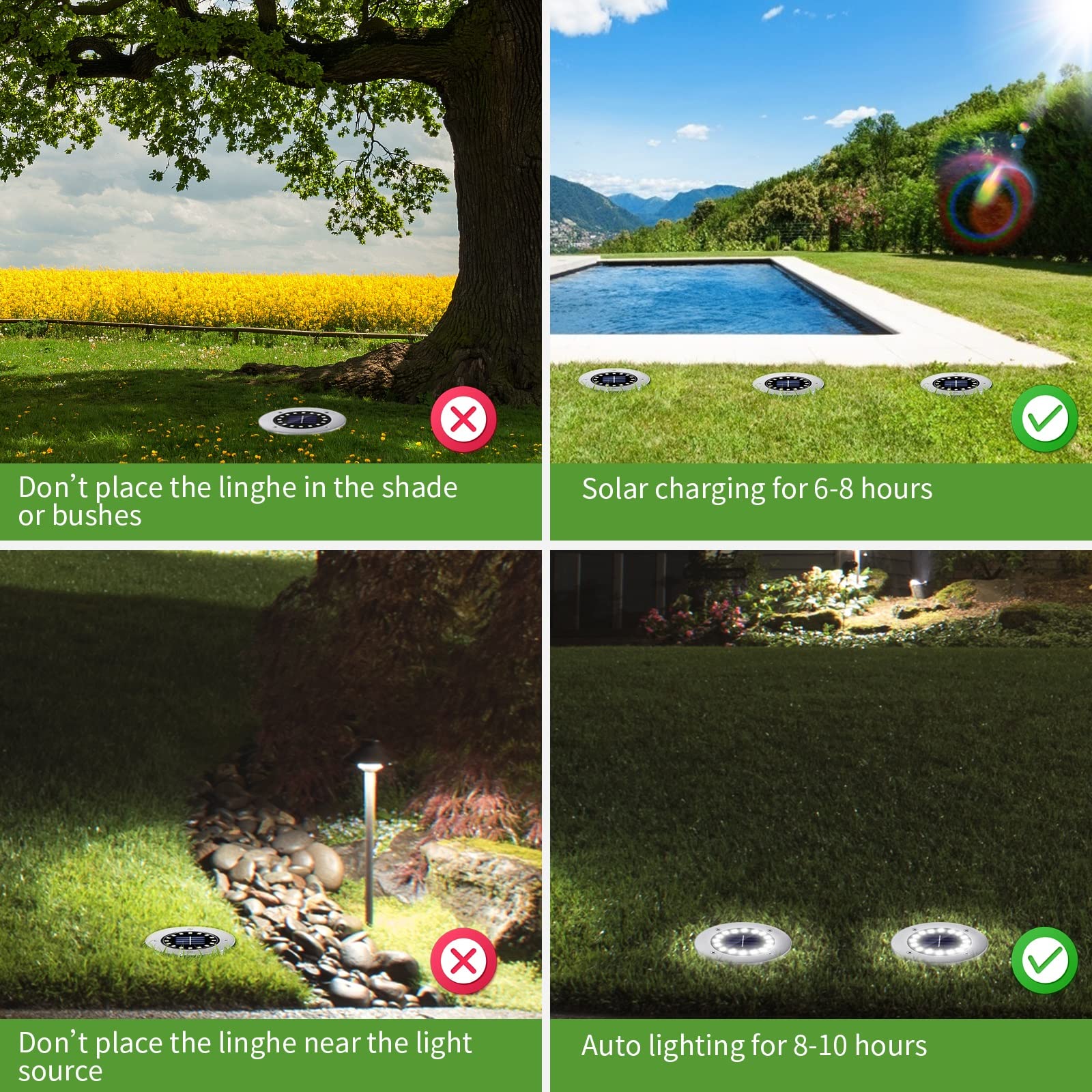 Nfesolar Solar Ground Lights - 16 Led Waterproof Disk Lights, 8-Pack, Warm White - Perfect For Pathway, Garden, And Driveway Lighting