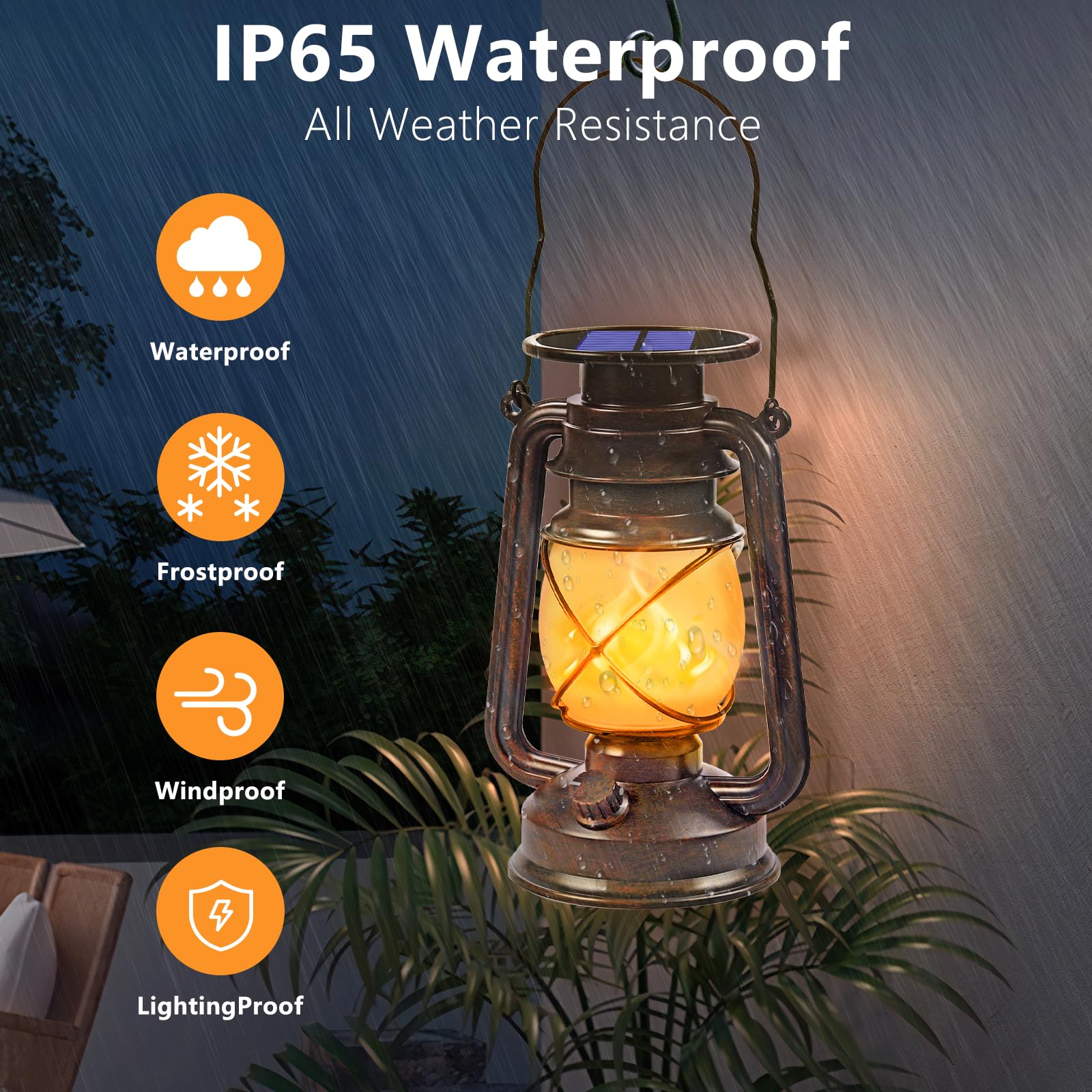 Wondrastical Solar LED Lanterns 2 Pack, Bronze Vintage with Dancing Flame, Waterproof for Outdoor Camping Patio Garden Decor