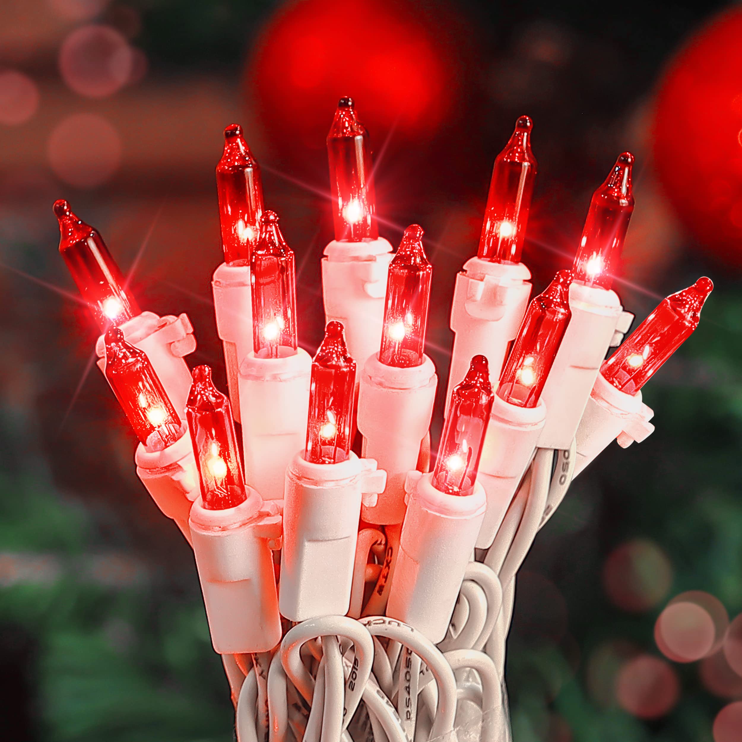 Hopolon 2PACK 50-Count Red Christmas Lights with White Wire, 13ft String Lights for Valentines Day,Christmas Tree, Holiday Party