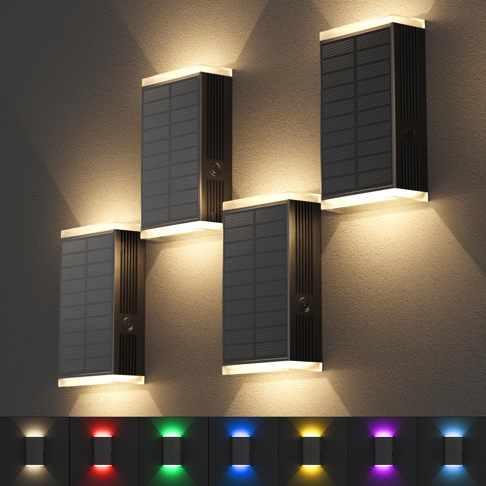 Solar Lights Outdoor 8 Lighting Modes Dusk To Dawn Lighting Wall Sconce Ip67 Waterproof Up And Down Solar Wall Light Front Door Light For House  Garage  Porch Doorway Fence Festival Decor (4 Pack)