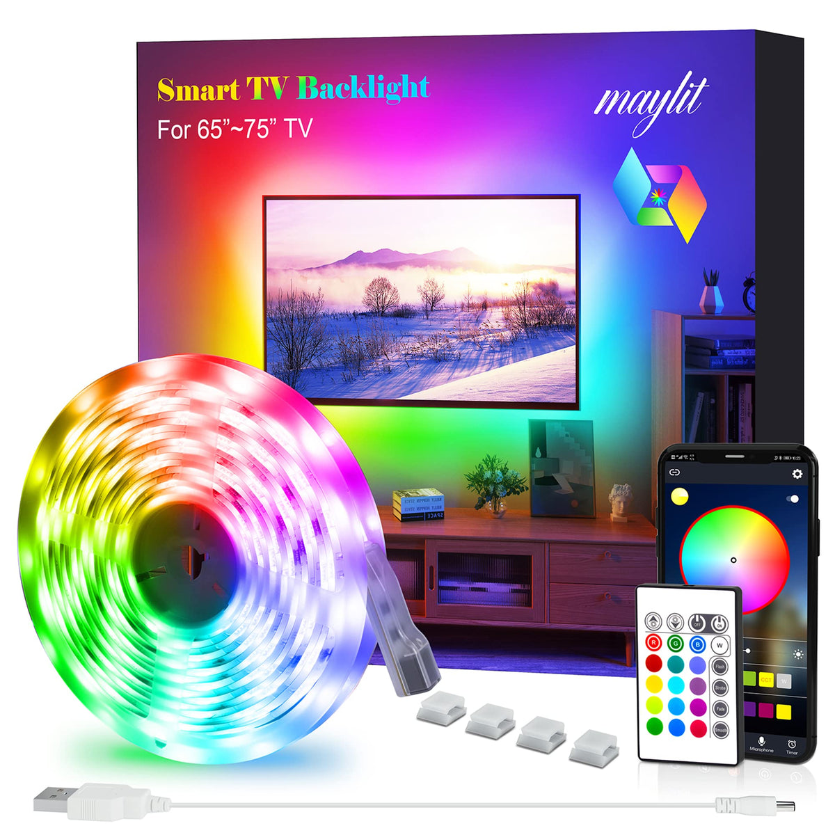 Led Strip Lights, Maylit Tv Led Backlight 14.3Ft For 65-75In Tv Bluetooth Control Sync To Music, Usb Bias Lighting Tv Led Lights