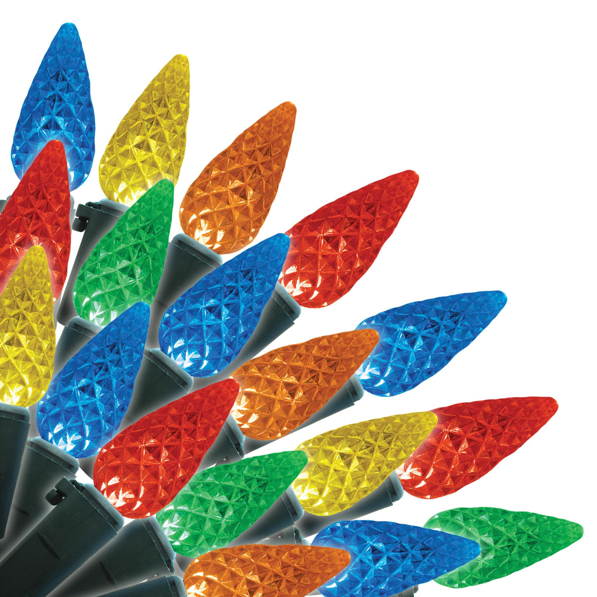 Brite Star LED C6 Faceted Light Set, 80 Count, Green Wire, Multicolor, Model 39-100-00