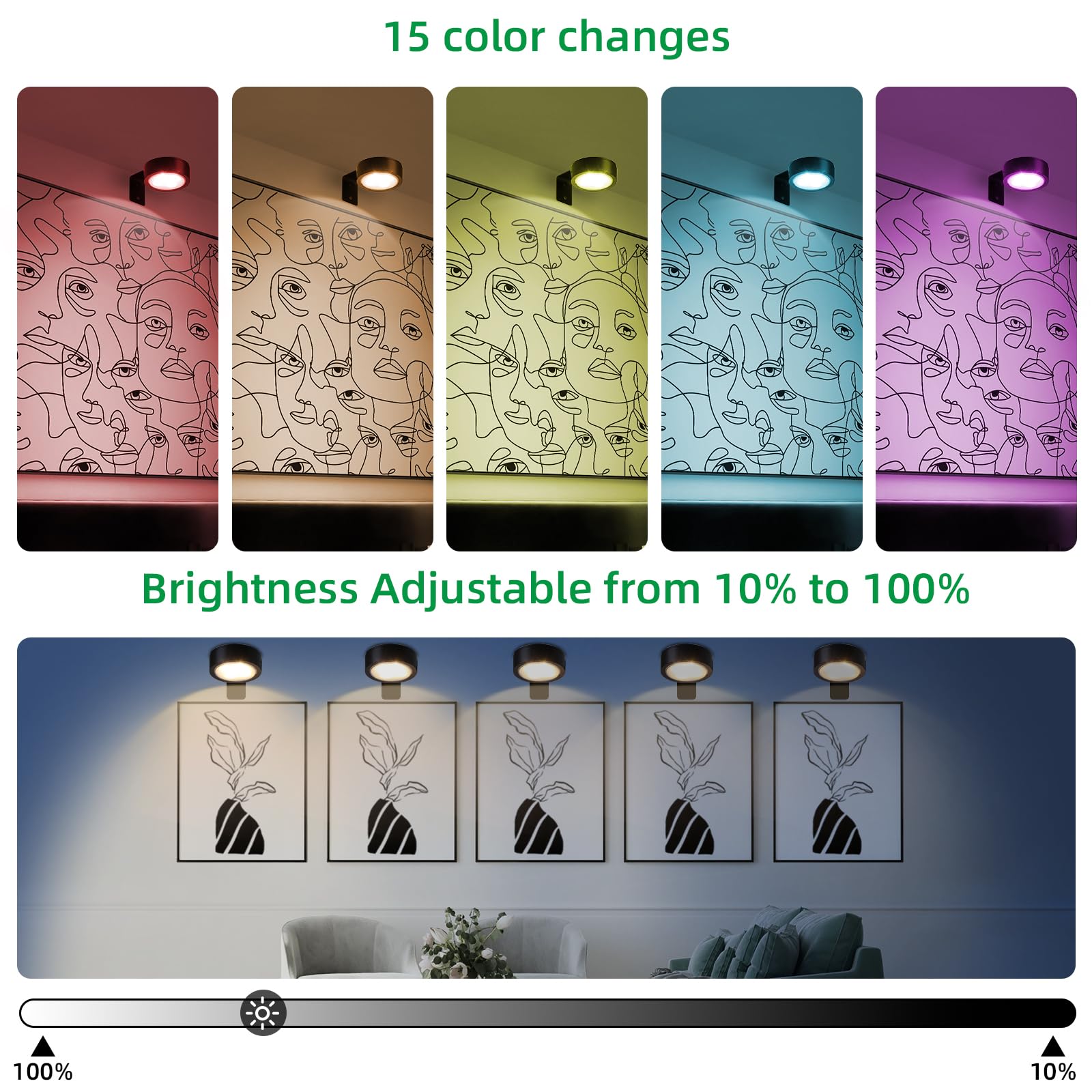 Ovyiech 2 Pack Wireless Picture Lights, Rechargeable & Dimmable, Battery Operated, Black, Model XS-PCL04-02BK