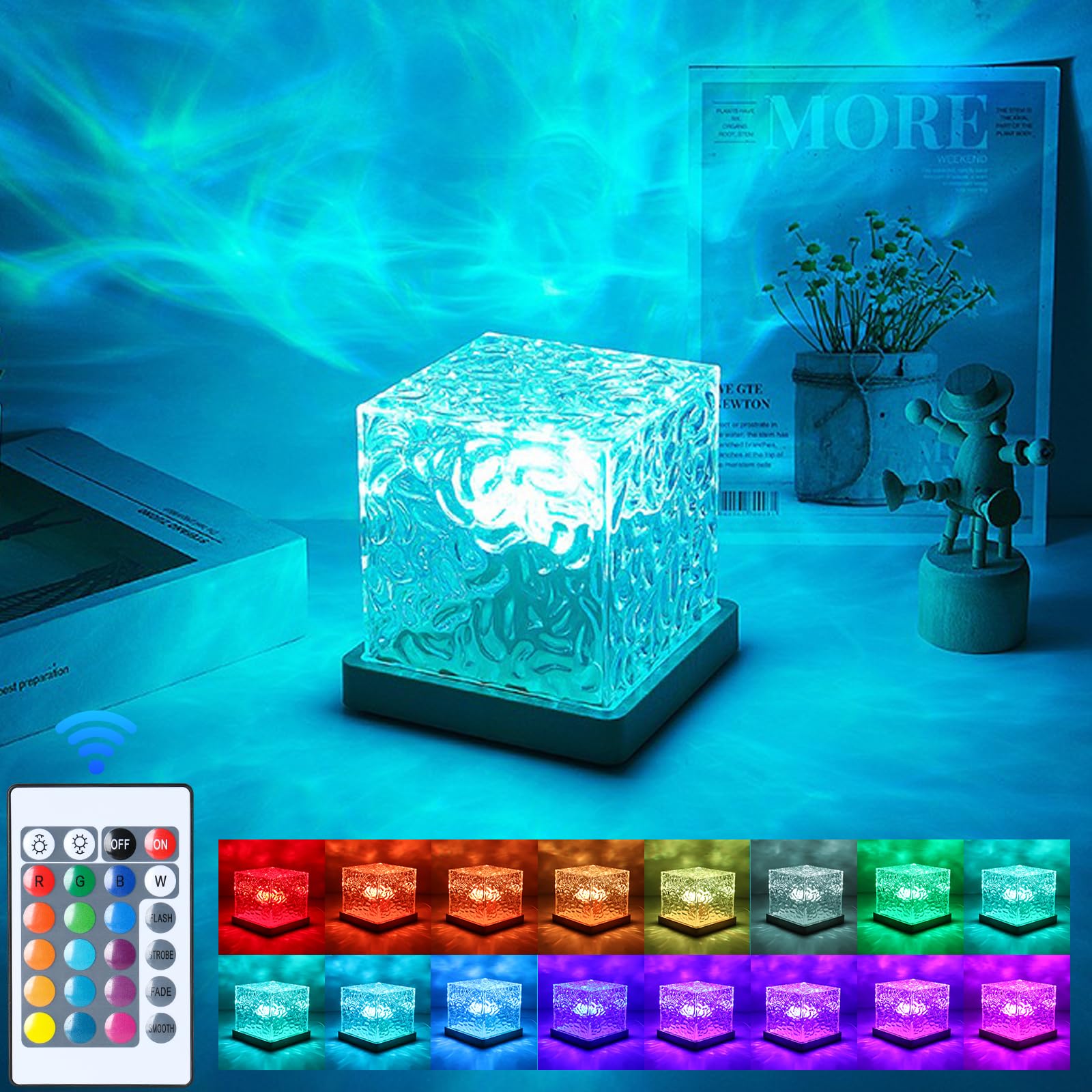 Avkast Aurora Glow Lamp,Cordless Ocean Luminorthe Cube Lamp Northern Lights Cube Ocean Wave Projector with 16 Colors and Dynamic