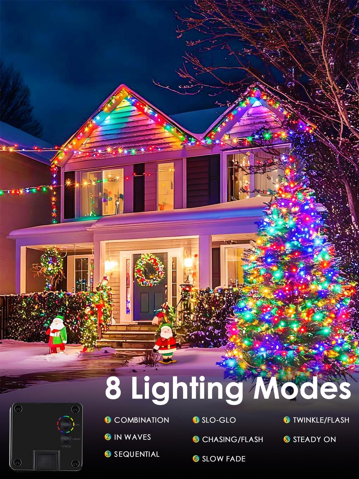 EXF 4pk Solar Christmas Lights, 400 LED, 132 FT, Waterproof, Multicolor, Green Wire, 8 Modes, for Outdoor Decorations