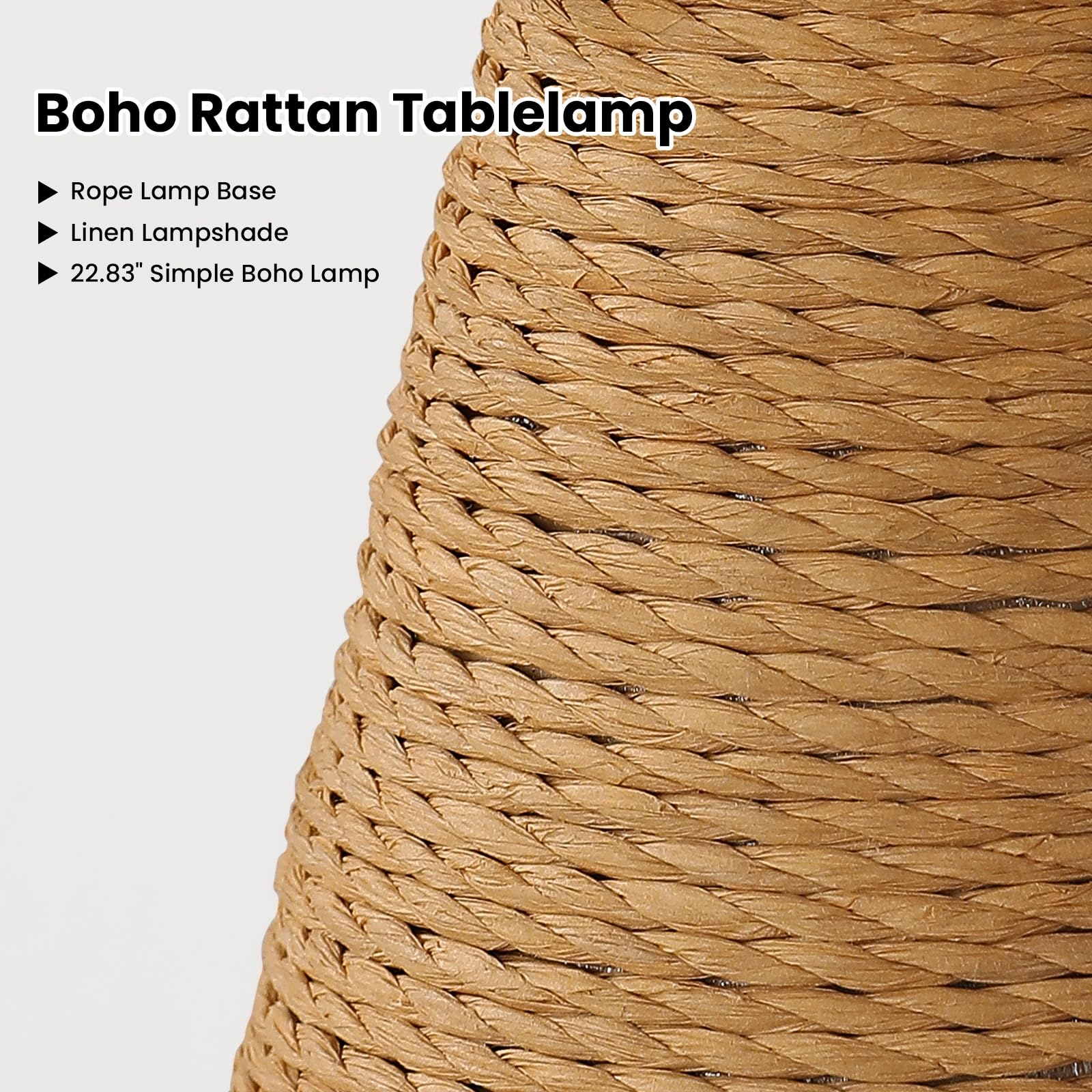 KAISITE Rattan Lamp Boho Table Lamp - 23.62in Beige-2PCS Handmade Woven Nightstand Lamp with Pull Chain, E26 Socket, Rustic Farmhouse Style