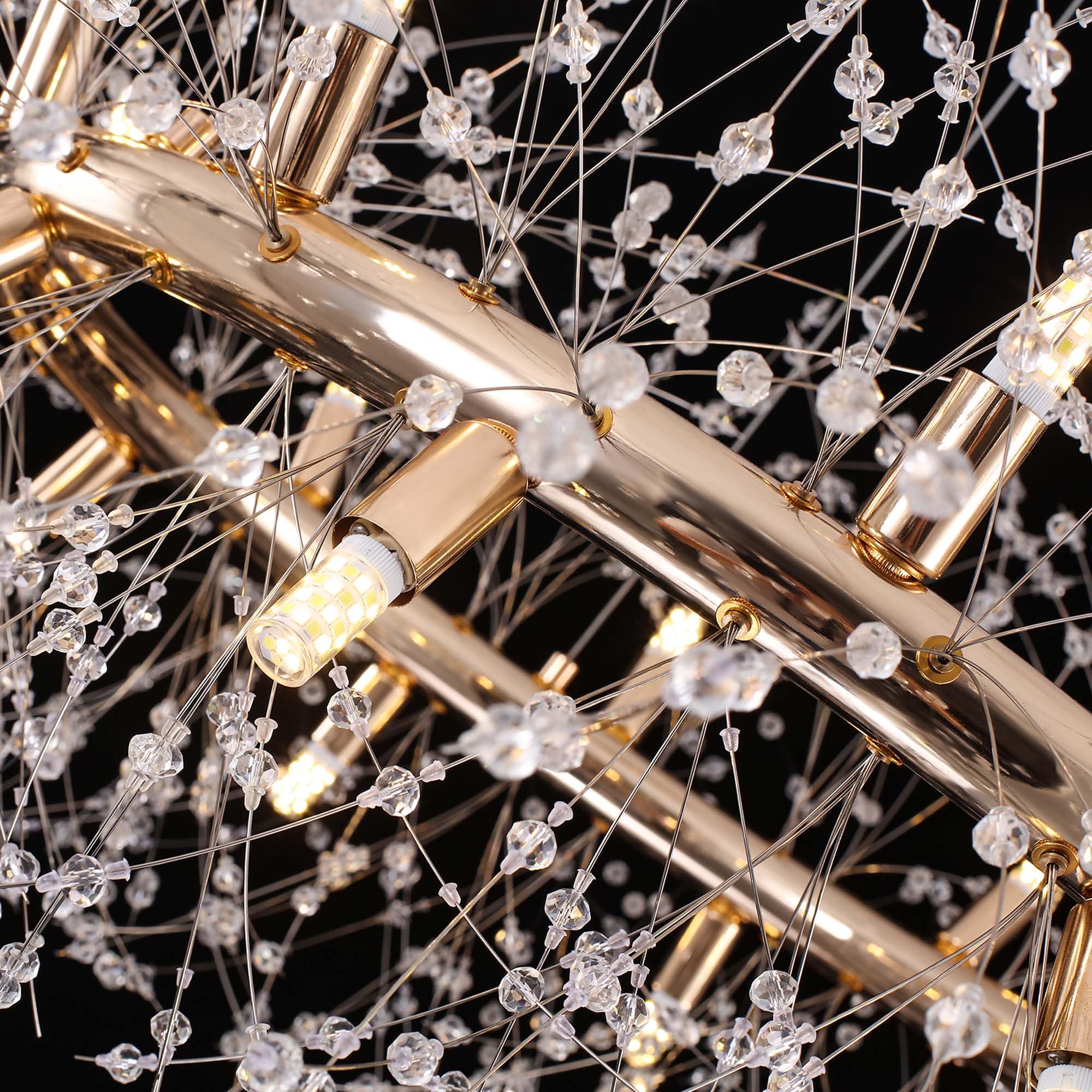HUOKU Modern Crystal 12-Light Chandelier, Gold Dandelion Pendant Light, 31"W X 16"H, Ideal for Dining Room and High Ceilings