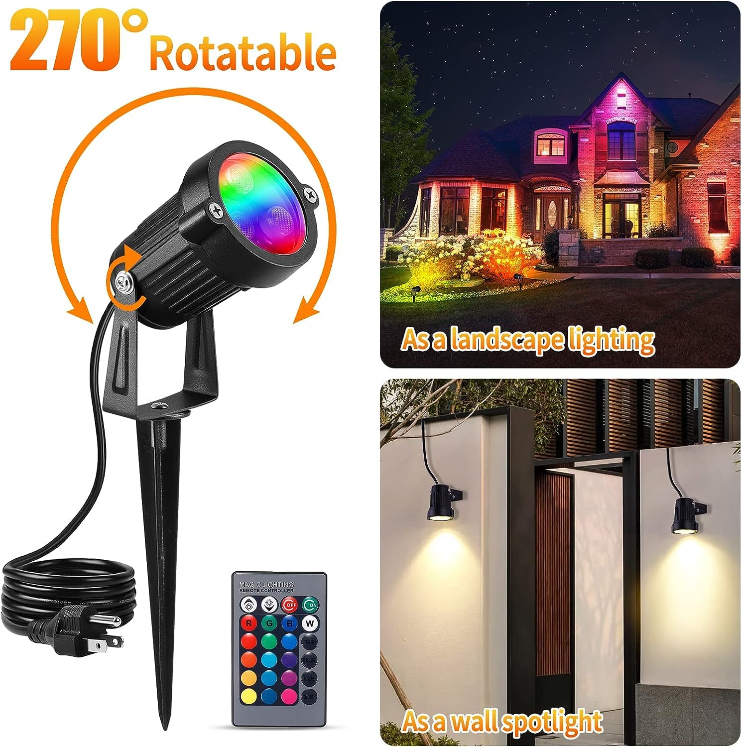 OurLeeme Lawn Flood Light Stake - 2-in-1 Waterproof Outdoor Remote Control Spotlight - Black - Aluminum - Model PD-23979