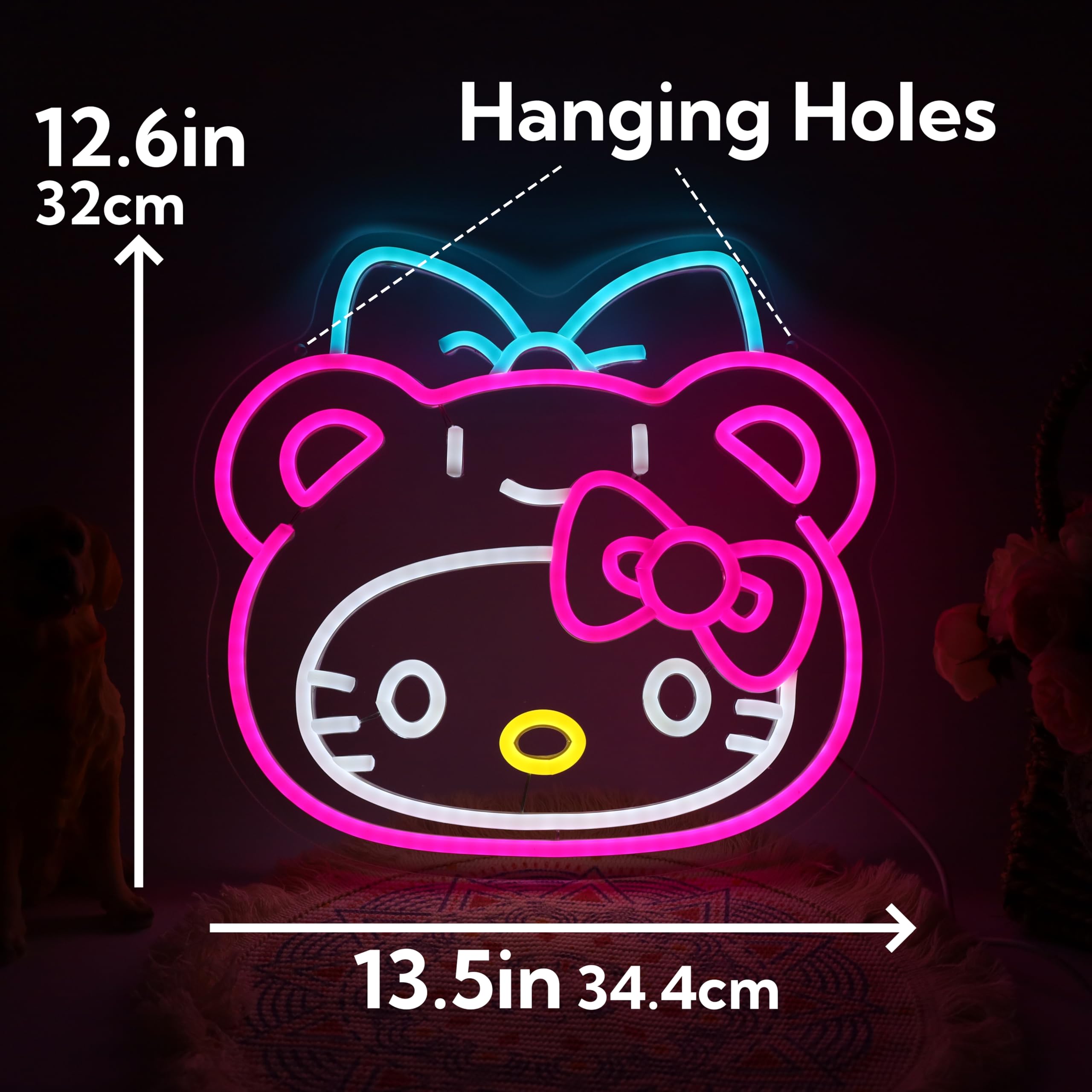 Kitty Cat Dressed As Cheer Bear Neon Sign for Wall Decor kitty Led Light Room Decor Japanese Neon Light LED Sign for Anime Fans