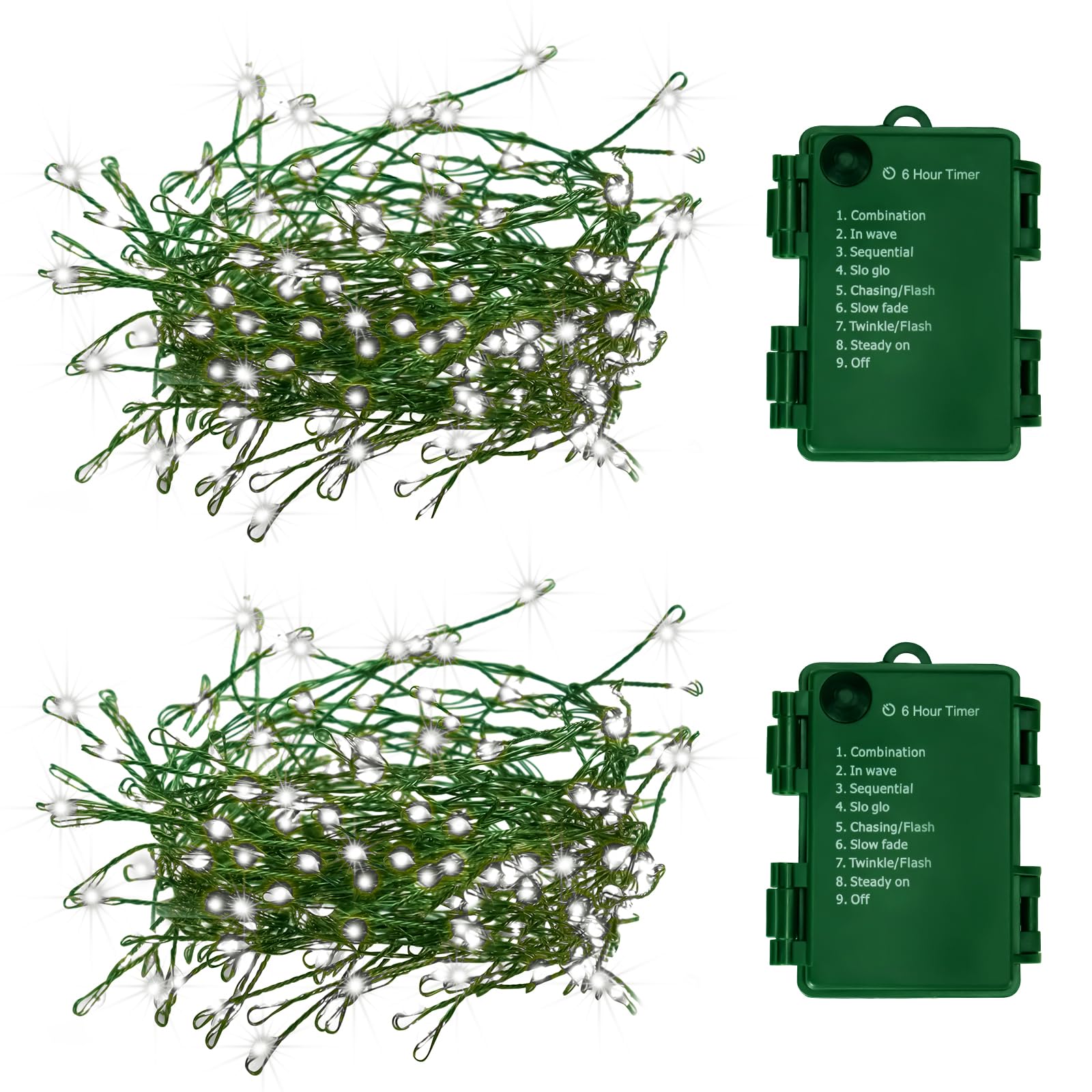 Fairyglim 2 Pack Battery Operated Christmas Lights  10Ft 100 Micro Leds Fairy Lights With 8 Modes And Timer  Green Copper Wire For Indoor Outdoor Christmas Tree Wreath Garland Garden Party  Cool White