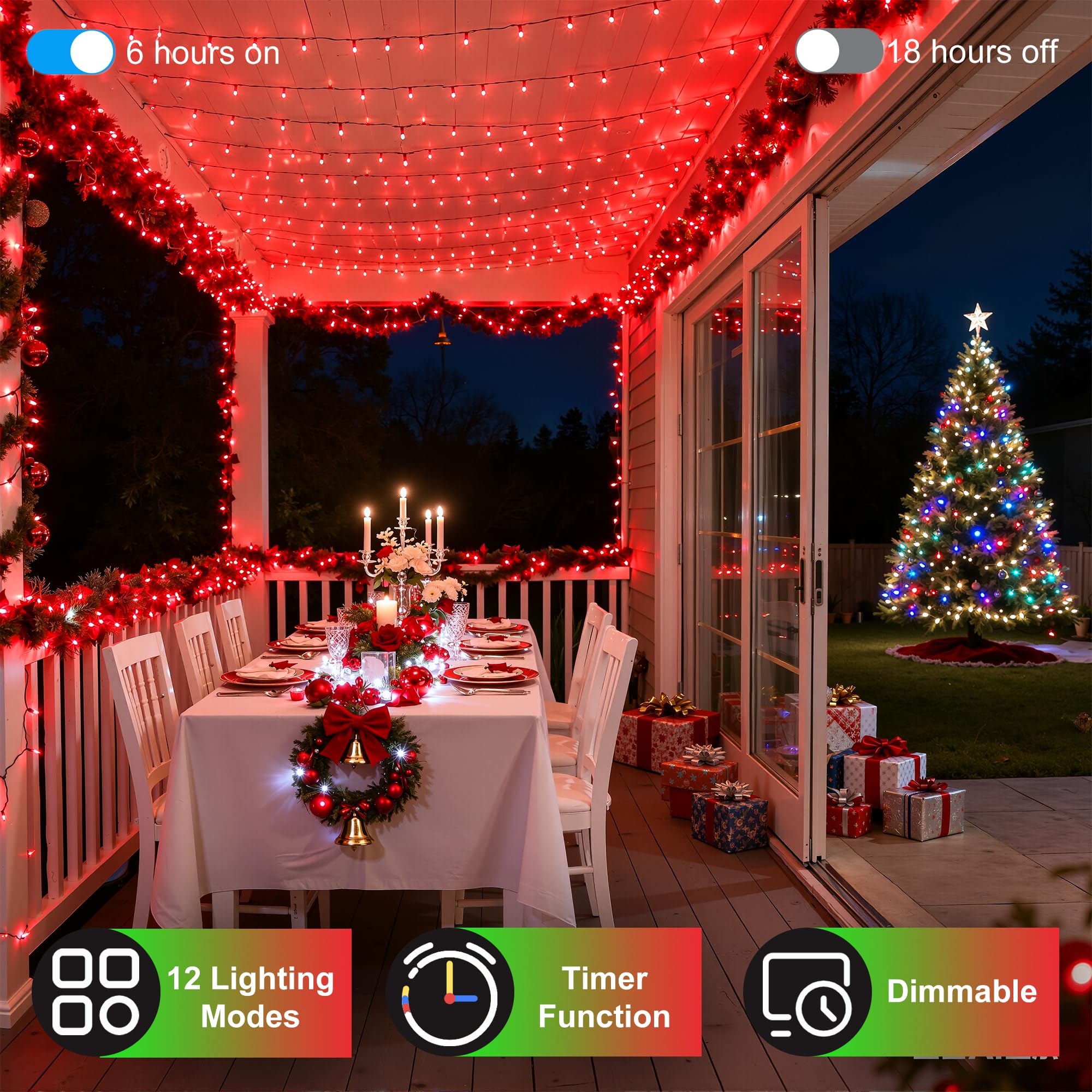 Xikengshq 750Led Christmas Lights Outdoor Use  240Ft 12 Modes Red Led String Lights With Timer Dimmable  Waterproof Christmas Tree Lights For Xmas Patio Yard Fence Balcony Garden Party Decor Red