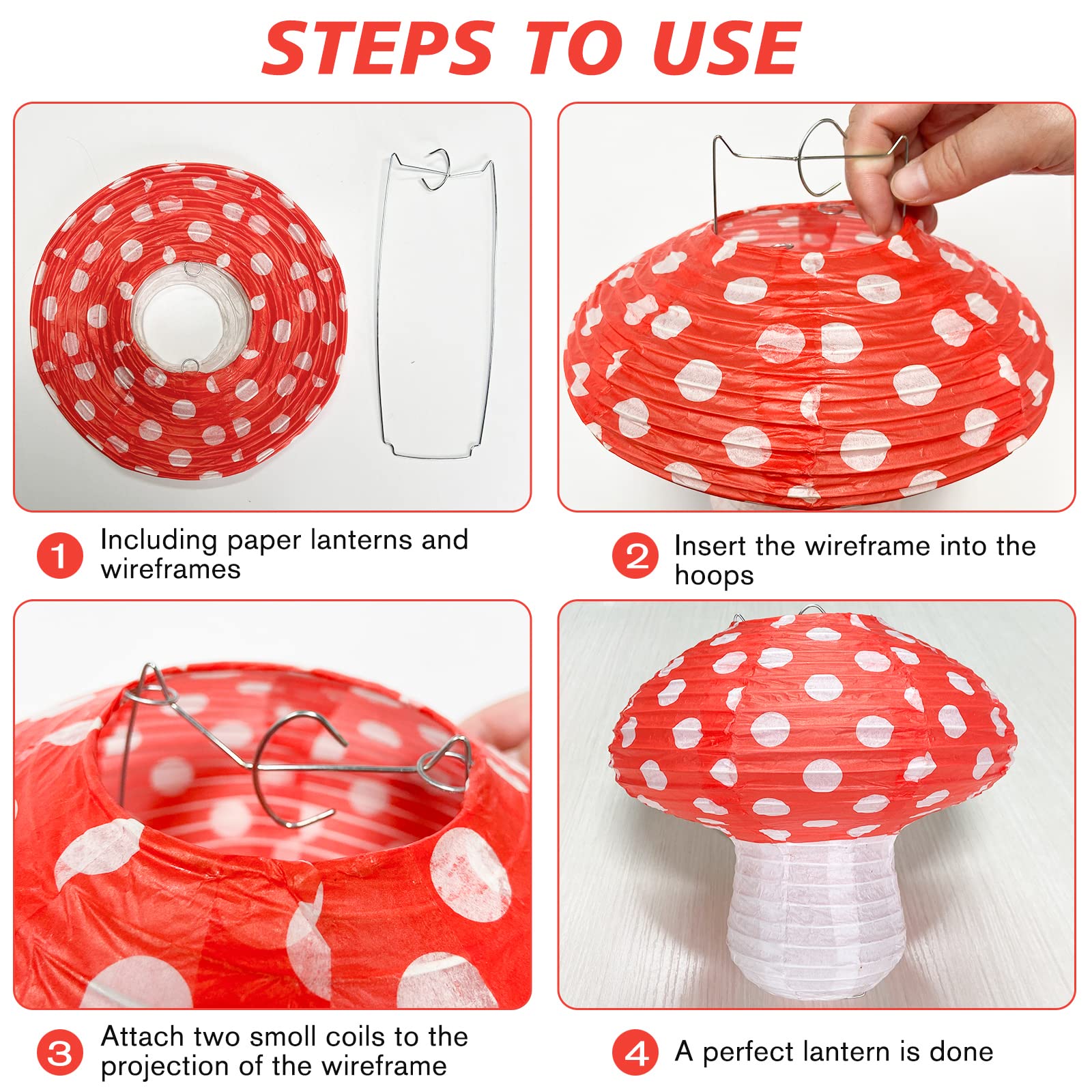 Mushroom Hanging Lanterns, Mushroom Shaped Paper Lantern For Forest Jungle Wonderland Theme Birthday Party Decor Fairy Baby Show