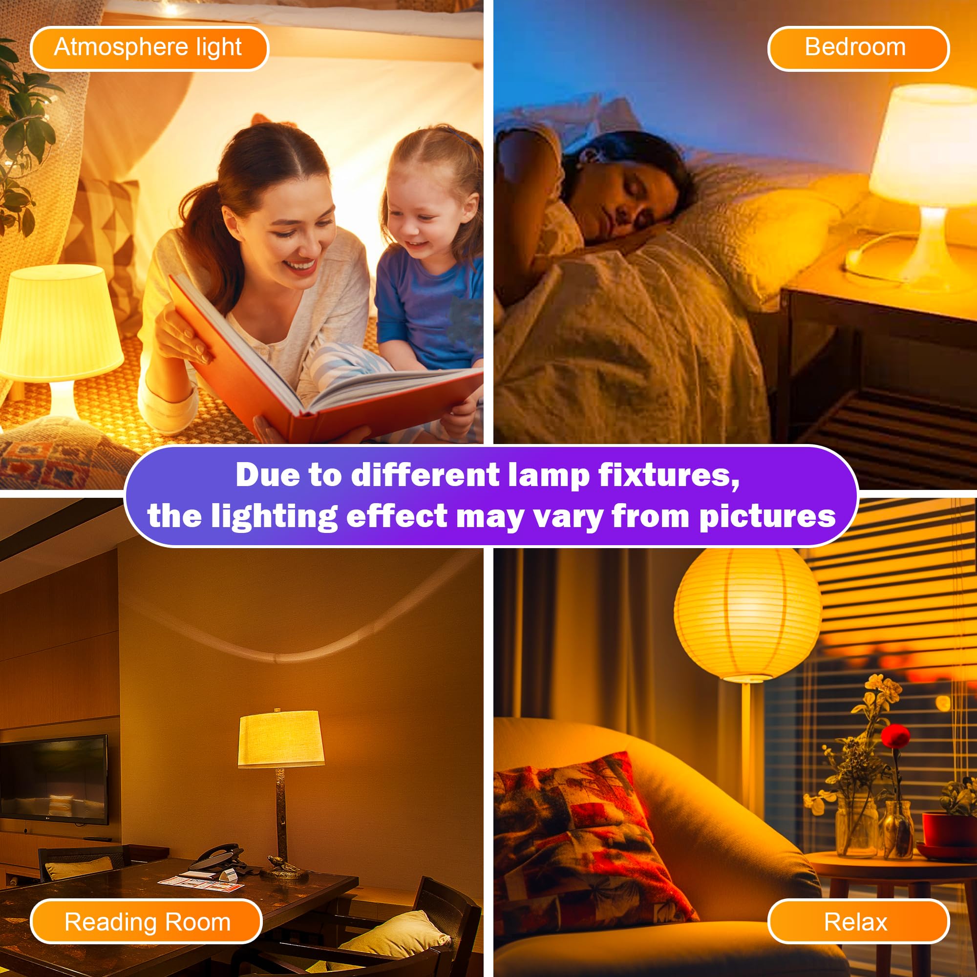 Daluxshop Amber Sleep Light Bulbs, Blue Light Blocking, A19 9W(60 Watt Equivalent) Dim Light Bulbs For Lamp, 1800K Warm Light Bu