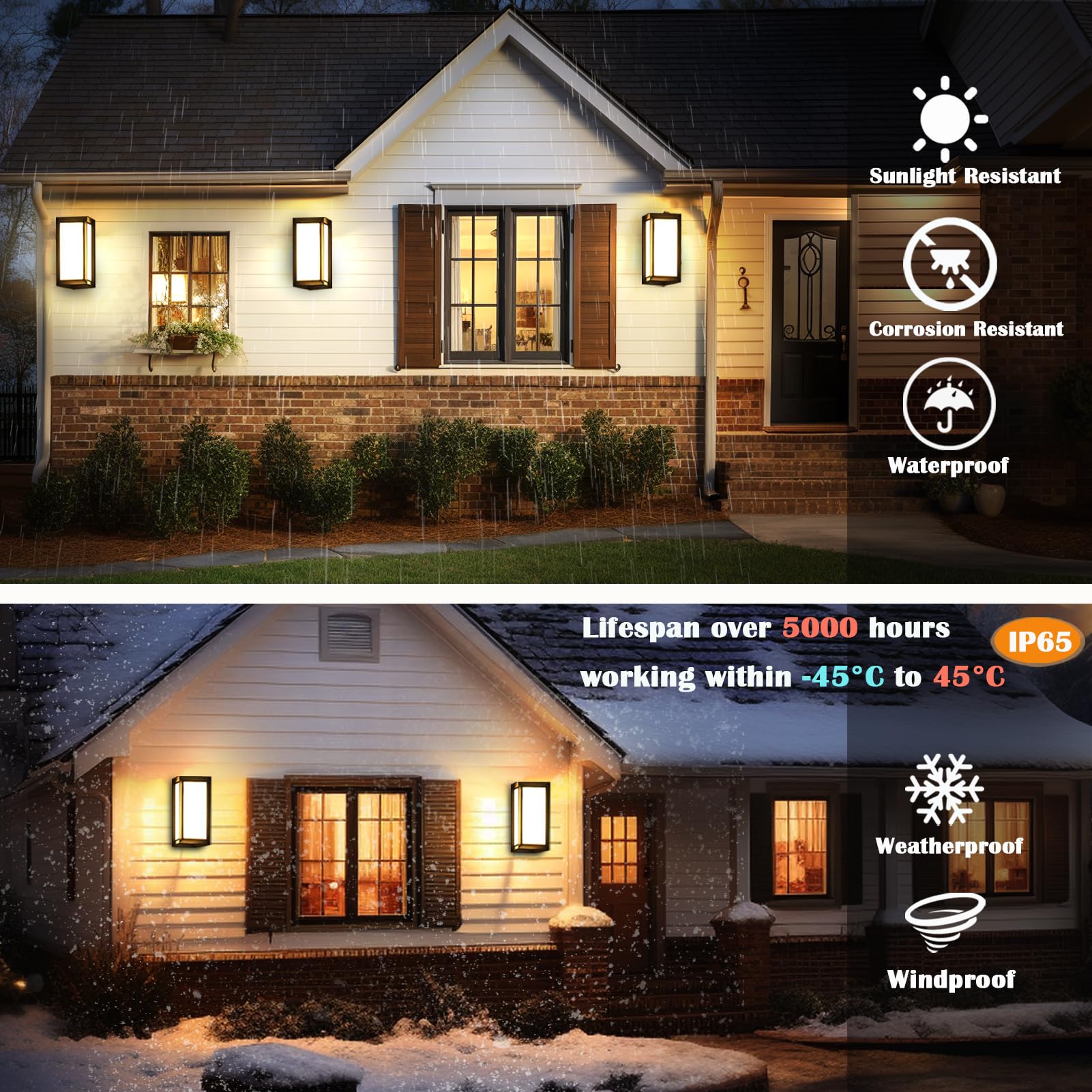 Iyogaled Black Outdoor Light Fixtures Wall Mount, Ip65 Aluminum Modern Outdoor Porch Light, 12W 3000K 4500K 6000K Outdoor Wall L