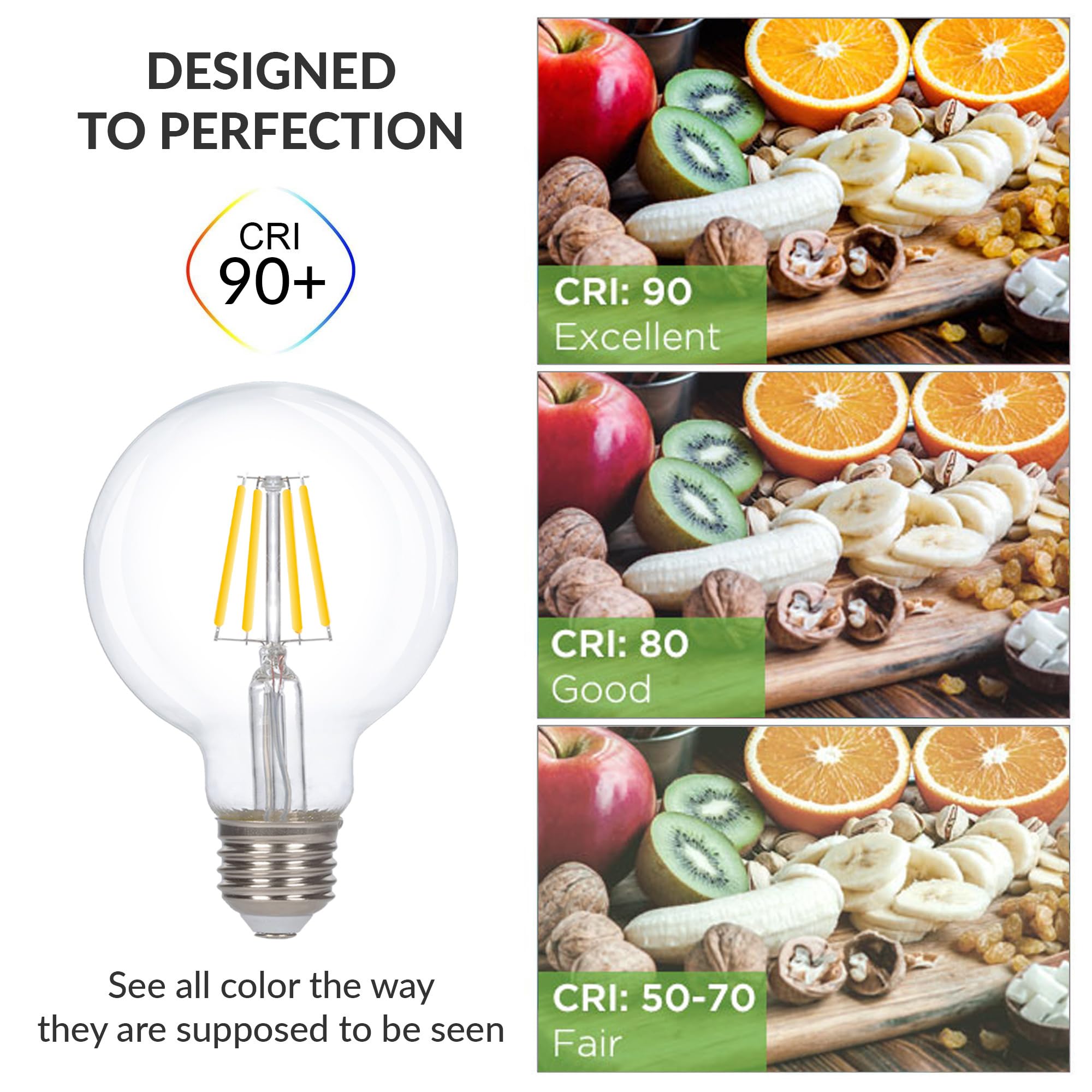 Simba Lighting LED Edison Vintage G25 Light Bulbs, 6W Dimmable, 4000K Natural White, 6 Pack, Medium E26 Base, Glass
