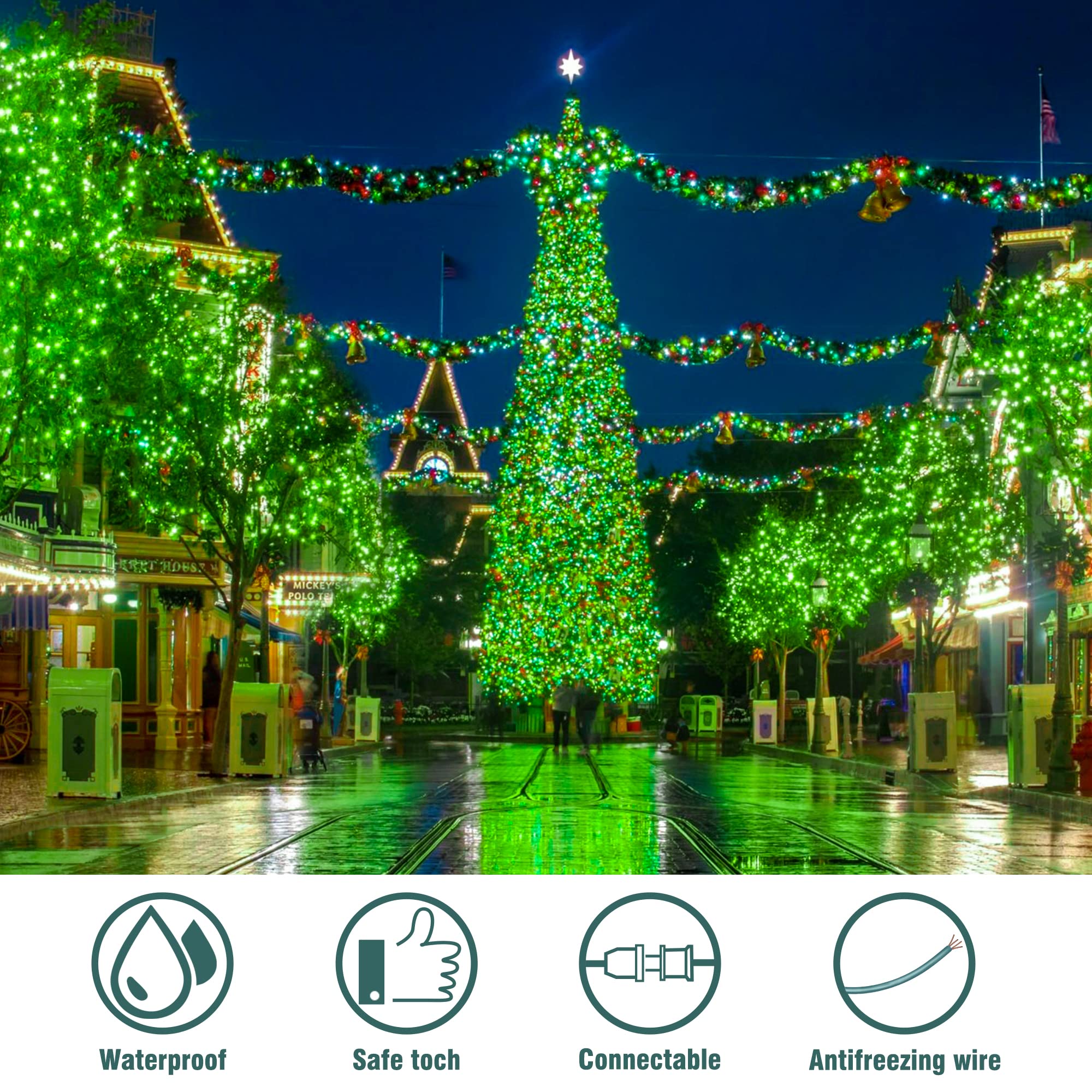 Hopolon Mini String Lights, 50 Count, 13 Feet, Incandescent, Waterproof, Green, 2PACK for Indoor/Outdoor Decor