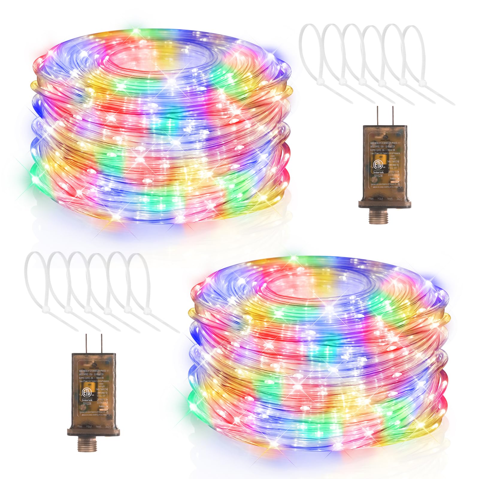 Hezbjiti 2 Pack LED Rope Lights Waterproof Rope Light 197FT 600 LED Flexible Tube Lights with 8 Modes for Garden Patio Bedroom Party Indoor Outdoor Decorations