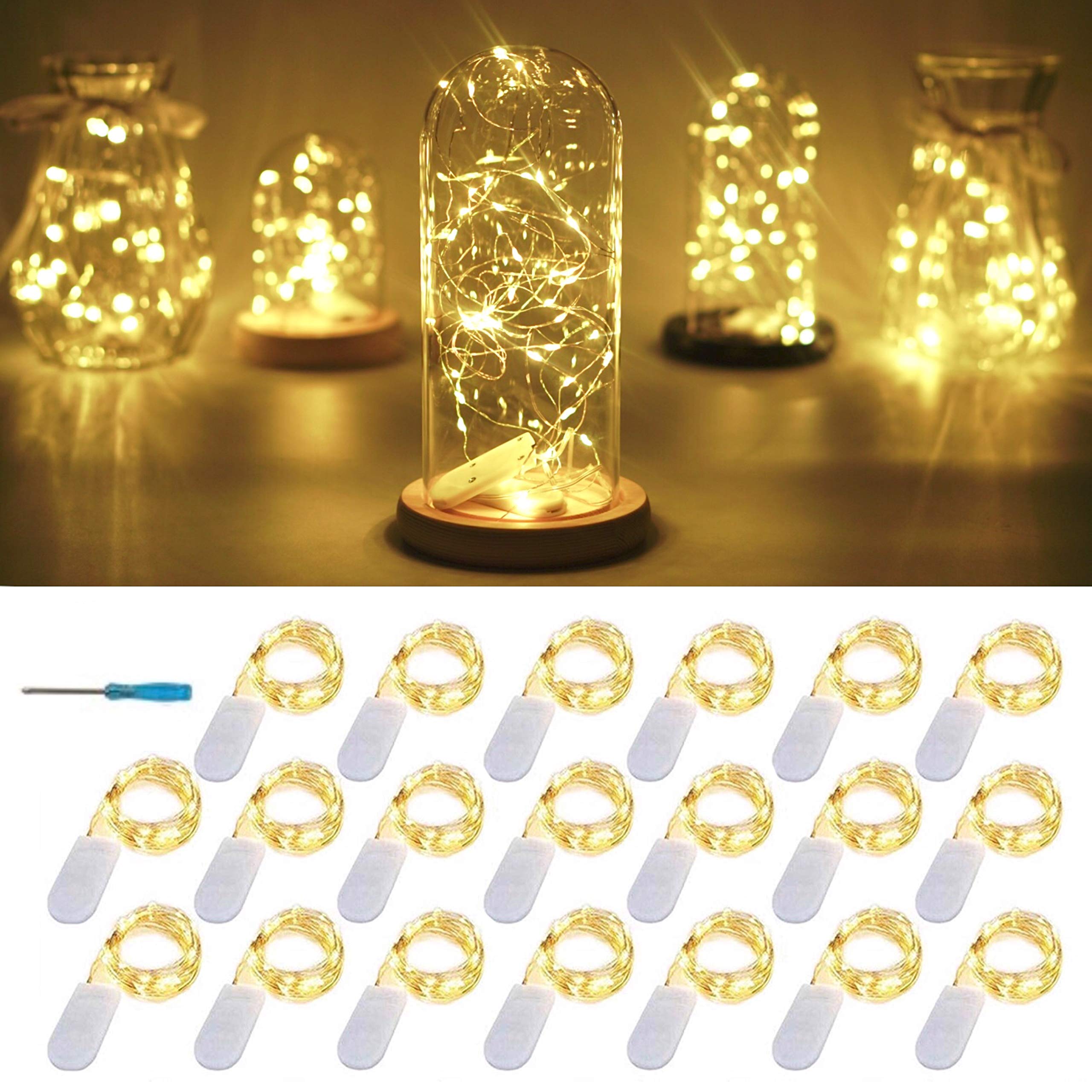 FELISHINE Fairy String Lights, 20 LEDs, 6.6FT Copper Wire, Battery Operated, Warm White, Ideal for Party, Wedding, Christmas Decorations