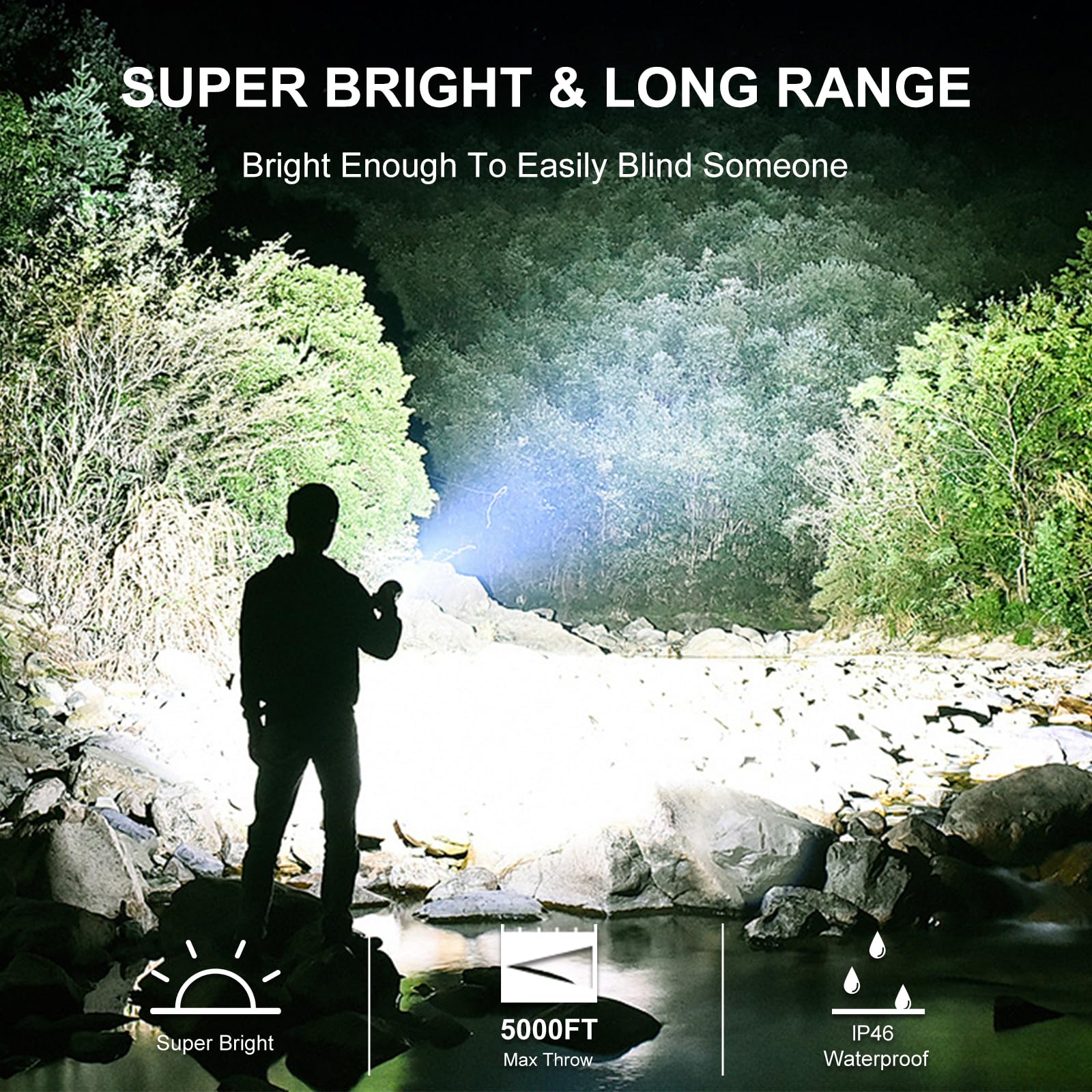 KEPEAK Rechargeable Flashlights - 990,000 Lumens, Powerful & Memory Function, 1 Pack, Black, Model: Jiyiflashlighttz-new