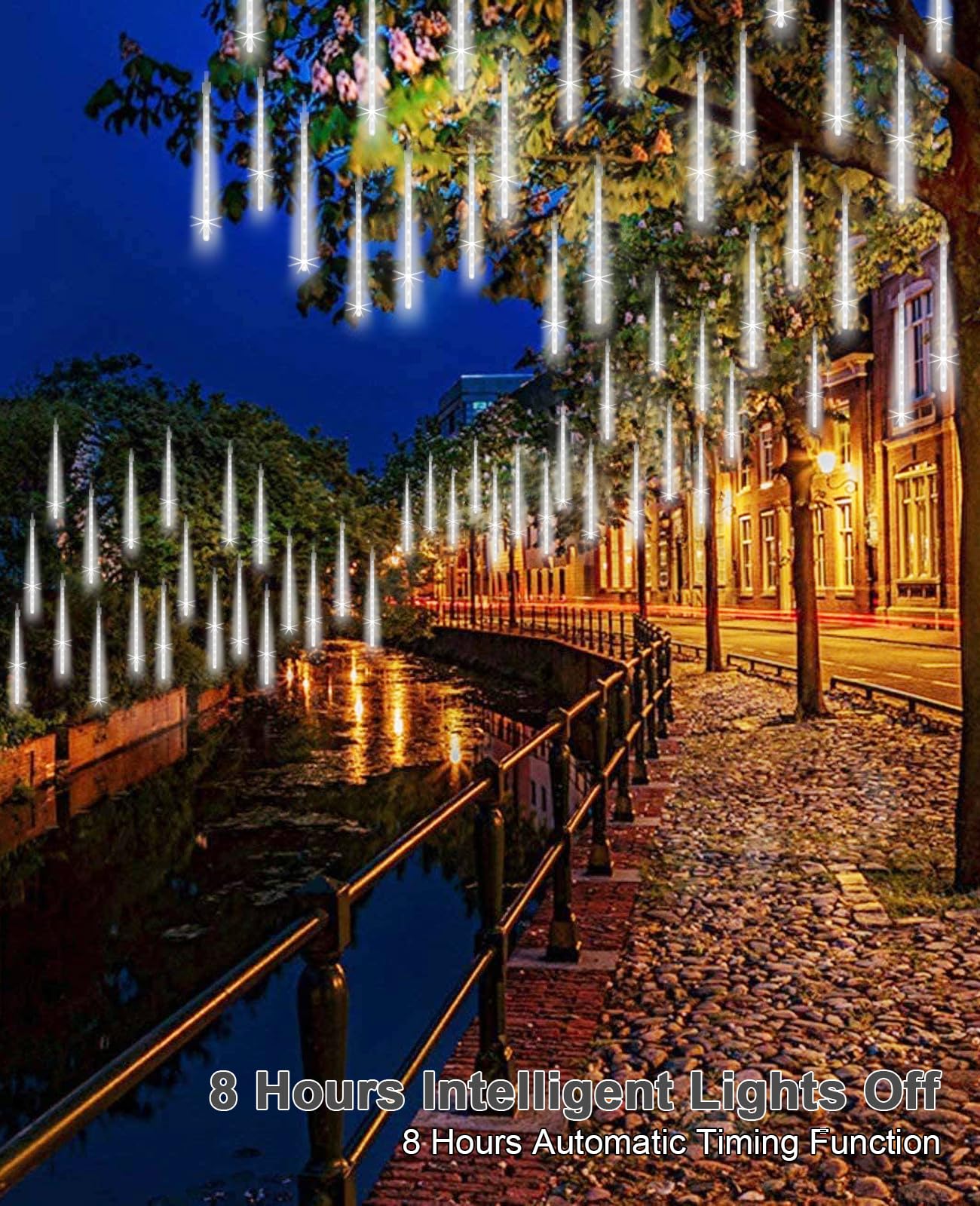 Meteor Shower Lights Outdoor Solar Meteor Light Falling Rain Lights 16 Tubes 16 Inch 576Led Cascading Snowfall Christmas Light For Holiday Wedding New Year Party Yard House Roof Tree Mall Decoration