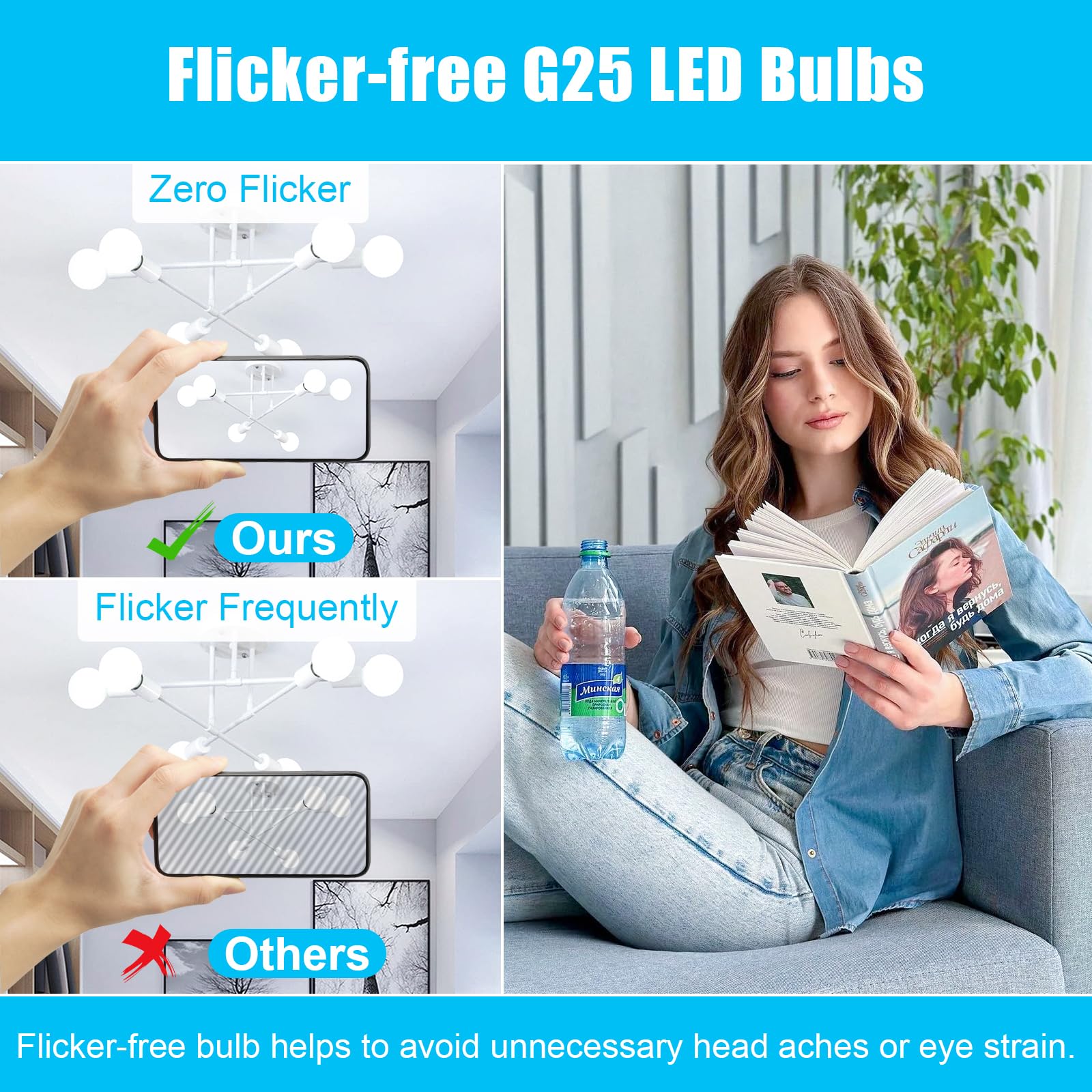 Hansang 8 Pack G25 Led Vanity Light Bulbs, 6000K Cool Daylight, Globe Light Bulb 60W Incandescent Equivalent, 5W Round Light Bul