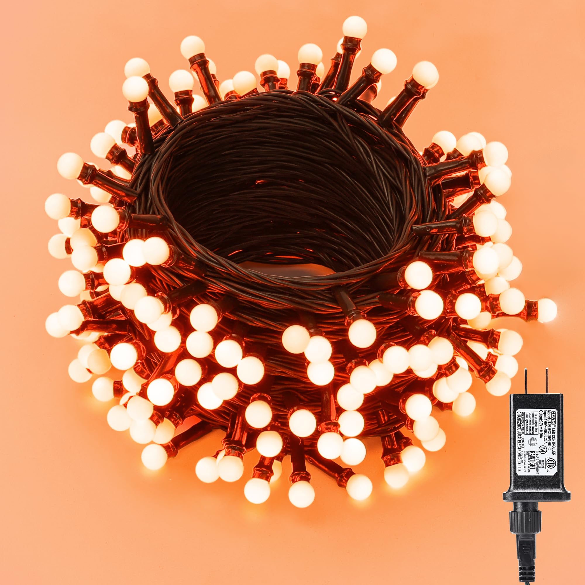 Brizled Orange Halloween String Lights, 200 LED, 66ft, Connectable, 8 Modes, Timer, Outdoor/Indoor Use, Model FT4-200OCL-30
