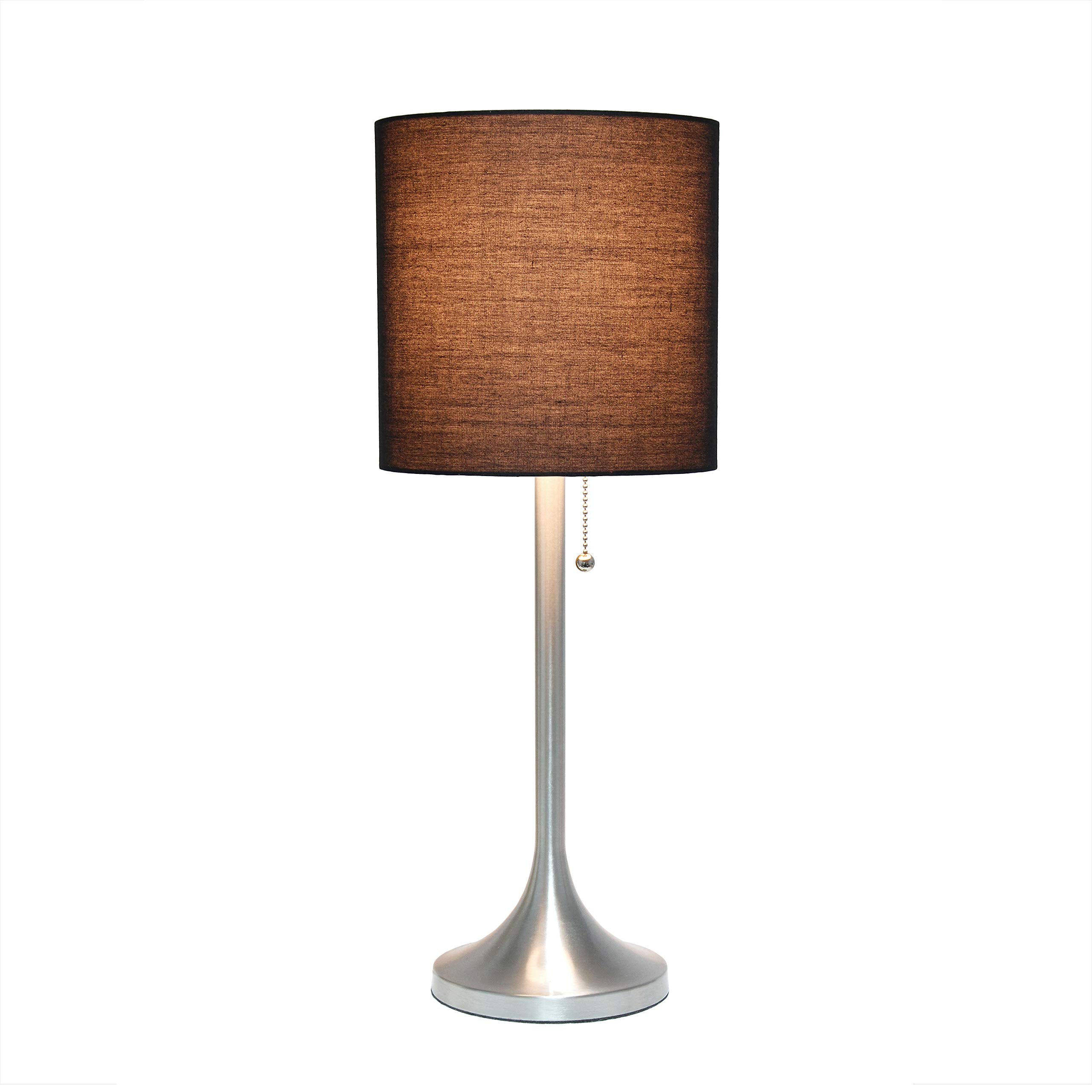 Simple Designs Lt1076-Bnb Tapered Fabric Drum Shade Table Lamp, Brushed Nickel And Black
