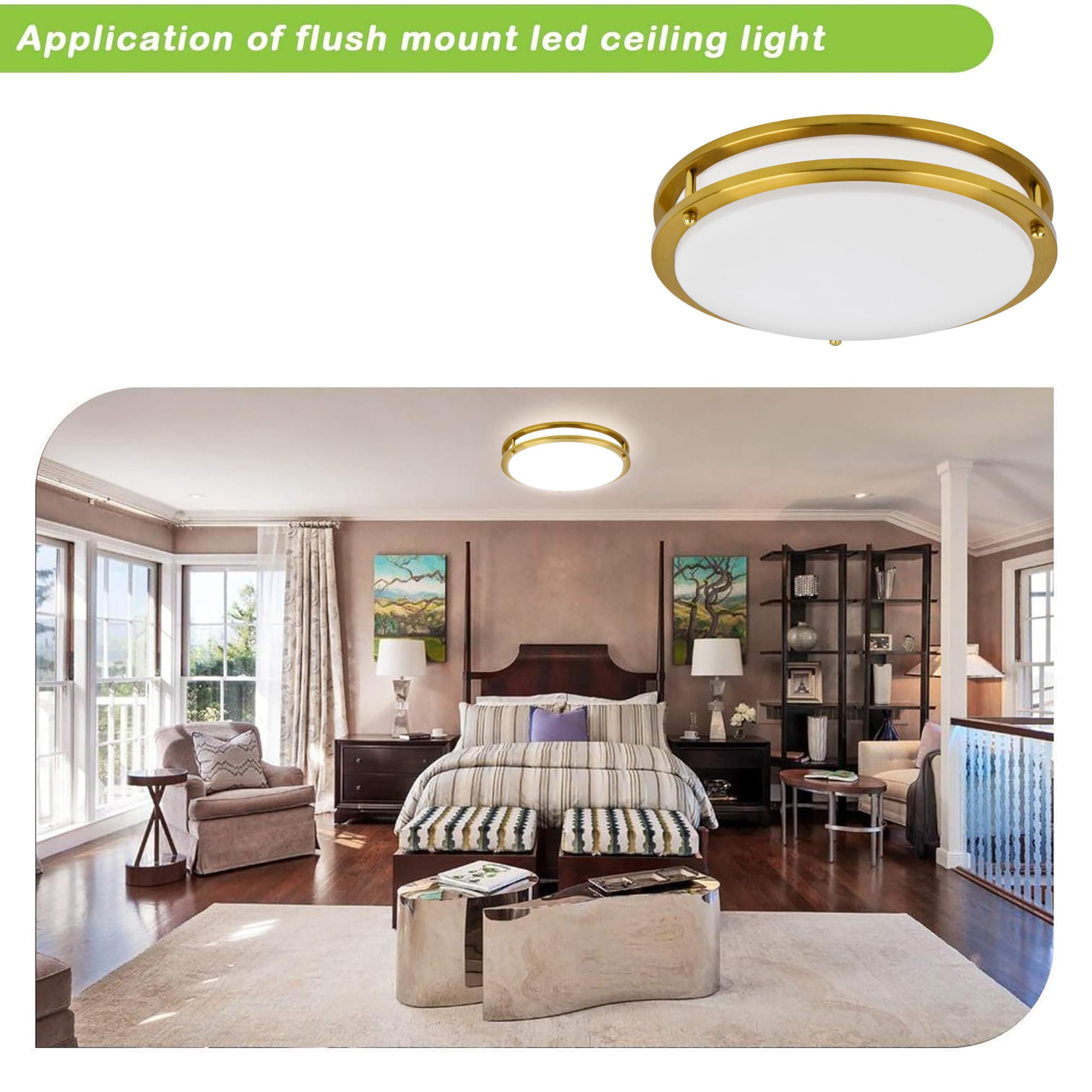 Hykolity 13 Inch Flush Mount Led Ceiling Light Fixture, 2700K/3000K/3500K/4000K/5000K Adjustable Ceiling Lights, Gold Saturn Dim
