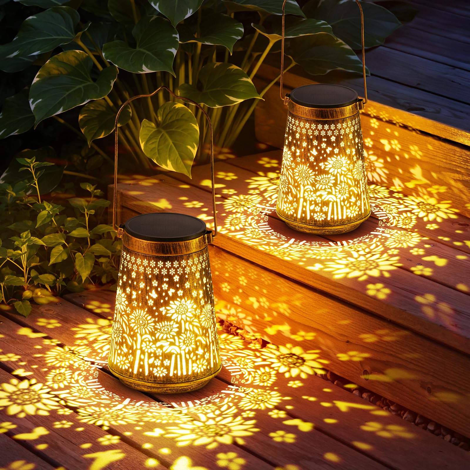 4 Pack Solar Lanterns Outdoor Waterproof Birthday Gifts for Women Mom Grandma  Hollowed-Out Metal Sunflower Hanging Solar Lantern Lights Outdoor Decor  2 Modes Lights Decor for Yard  Patio