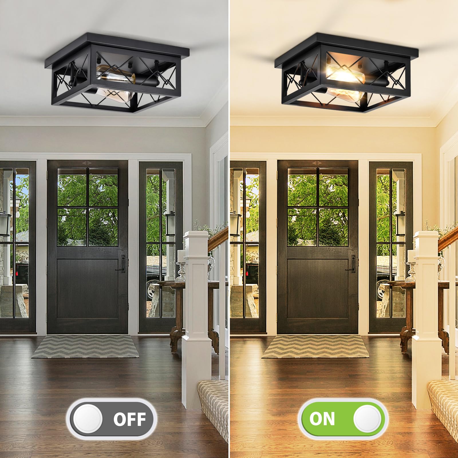 Flush Mount Ceiling Light Fixture, 2-Light Farmhouse Ceiling Lights, Porch Light, Industrial Vintage For Dining Room, Kitchen, B